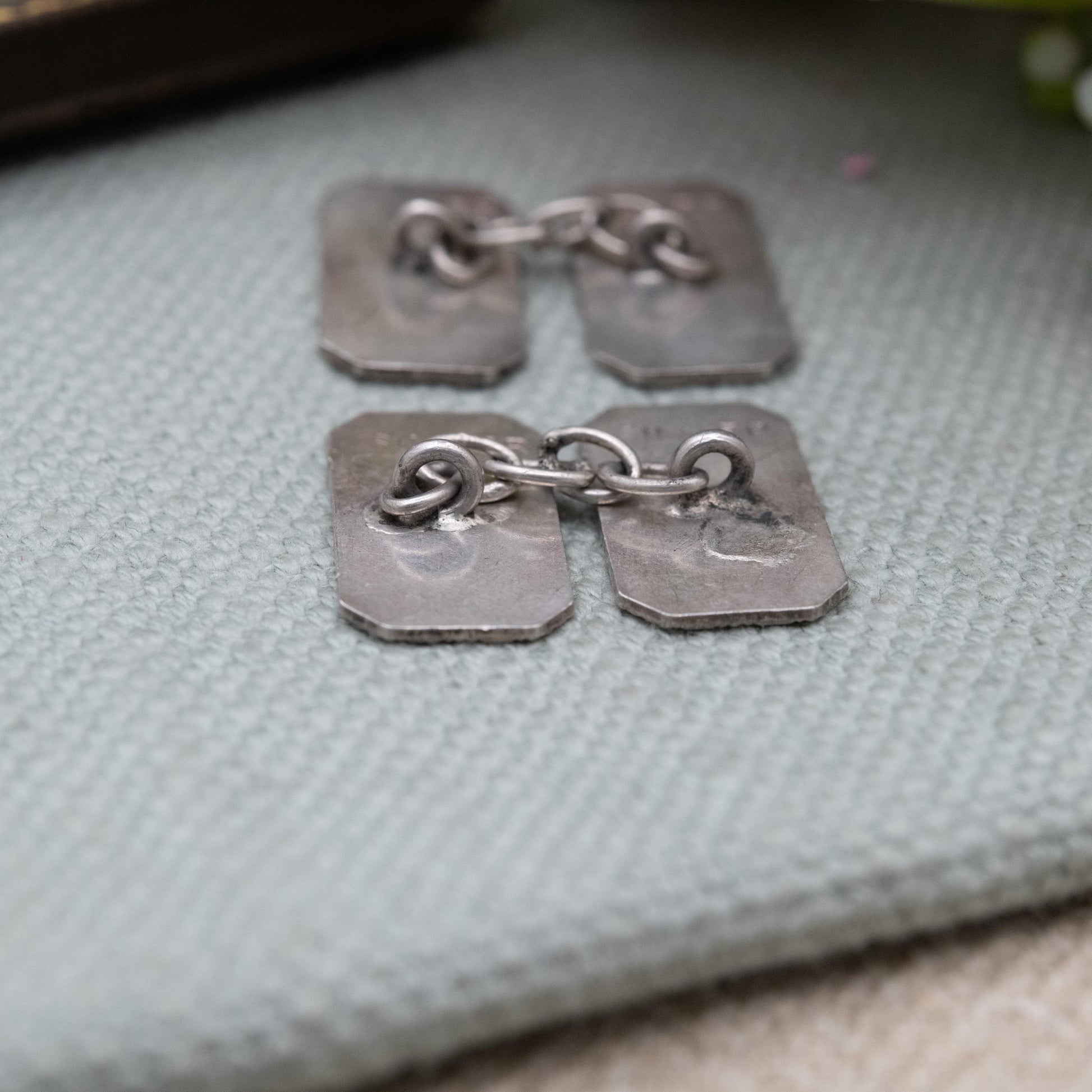 Vintage Sterling Silver Chain Link Cufflinks - Engine Turned