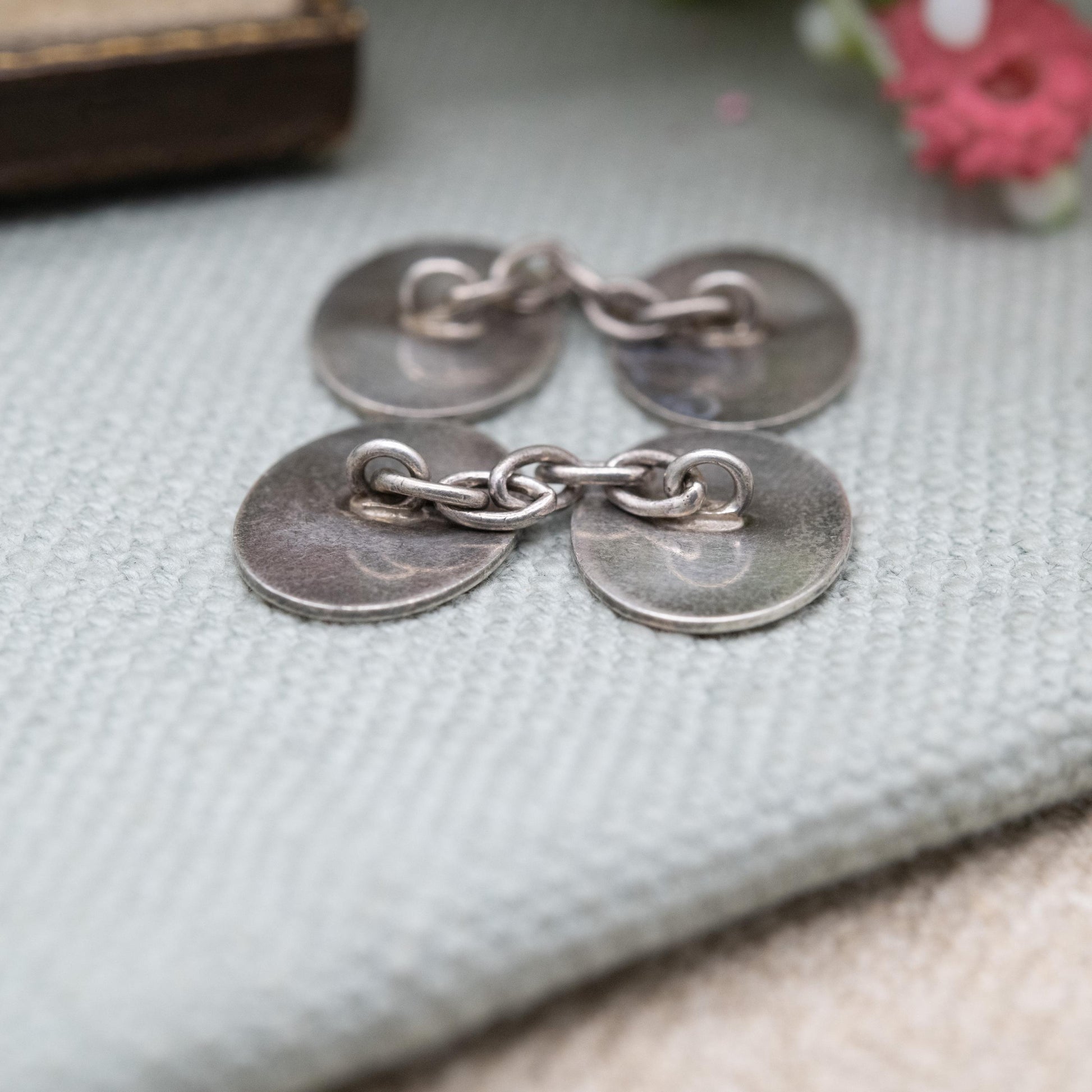 Vintage 9ct Gold on Silver Chain Link Cufflinks - Engine Turned