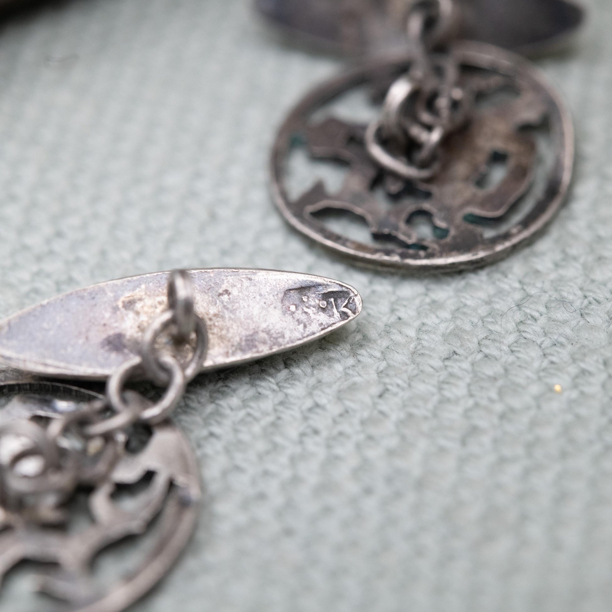 Vintage Silver Heraldic Crest Cufflinks - Openwork Coat of Arms Design | Chain Style | Gift for Him