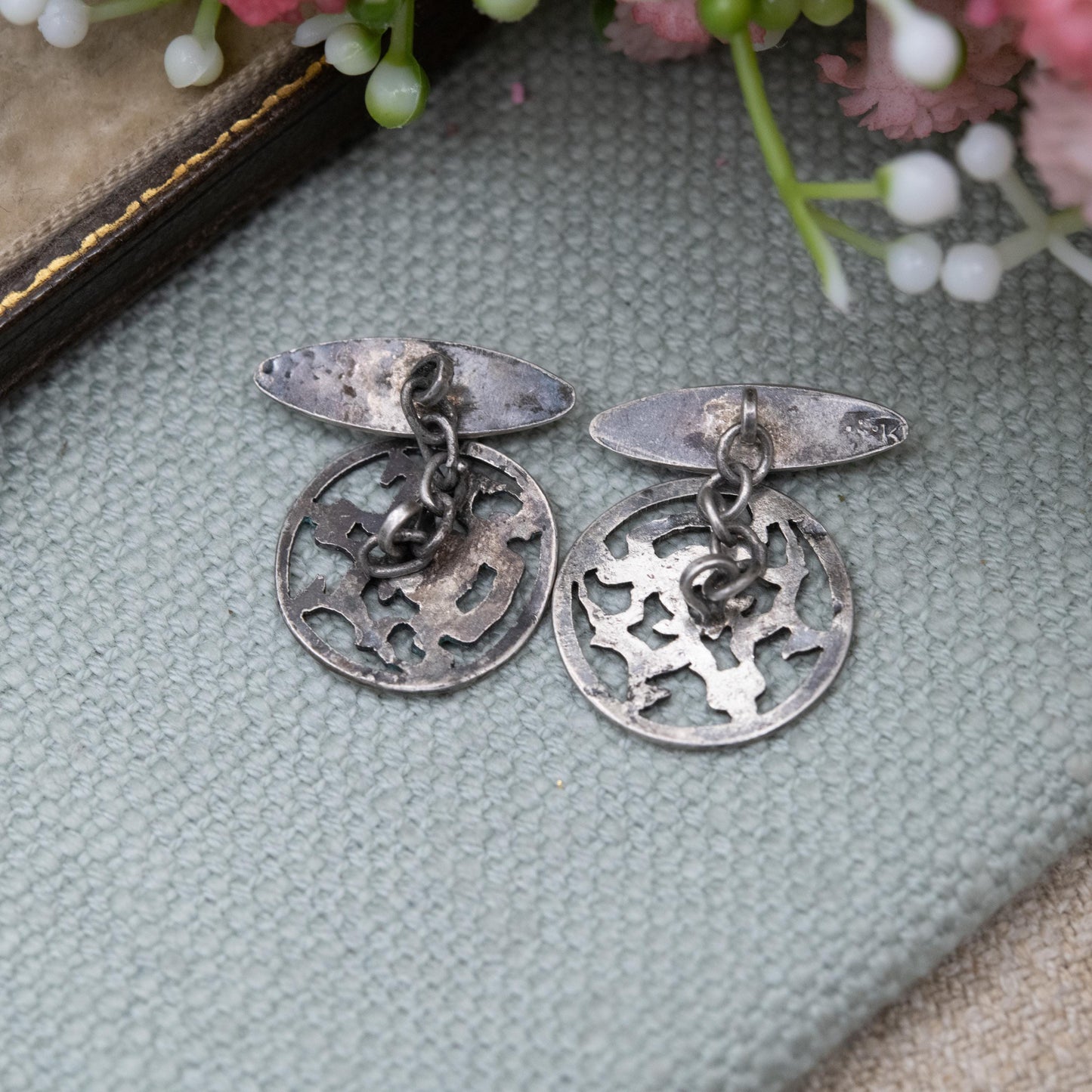 Vintage Silver Heraldic Crest Cufflinks - Openwork Coat of Arms Design | Chain Style | Gift for Him