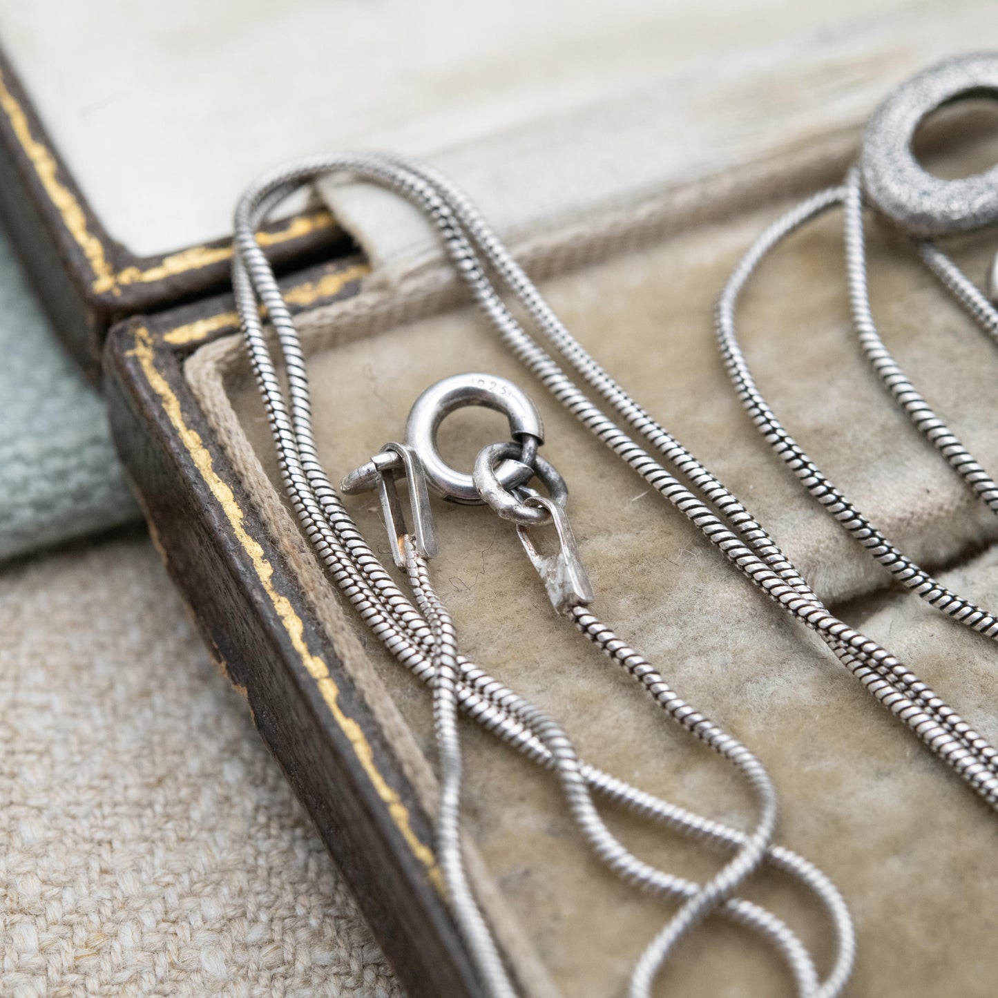 Sterling Silver Open Circles Pendant Necklace - Snake Link Chain | Textured Minimalist Design | Gift for Her