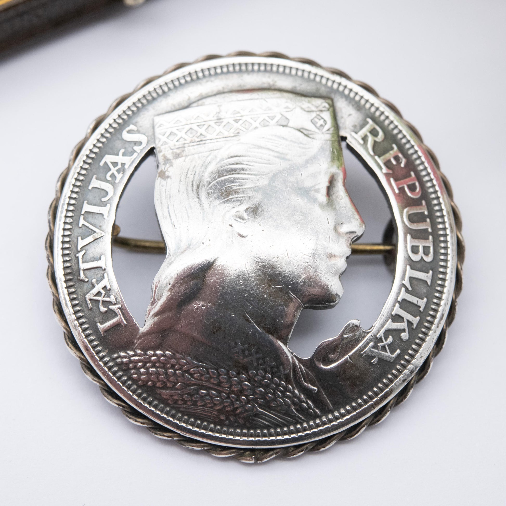 True Vintage European Silver 5 Lati Coin Brooch - Collectable Latvian Money Jewellery