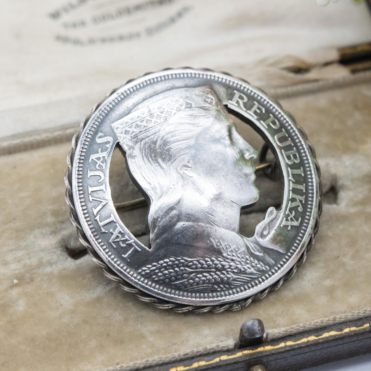 True Vintage European Silver 5 Lati Coin Brooch - Collectable Latvian Money Jewellery