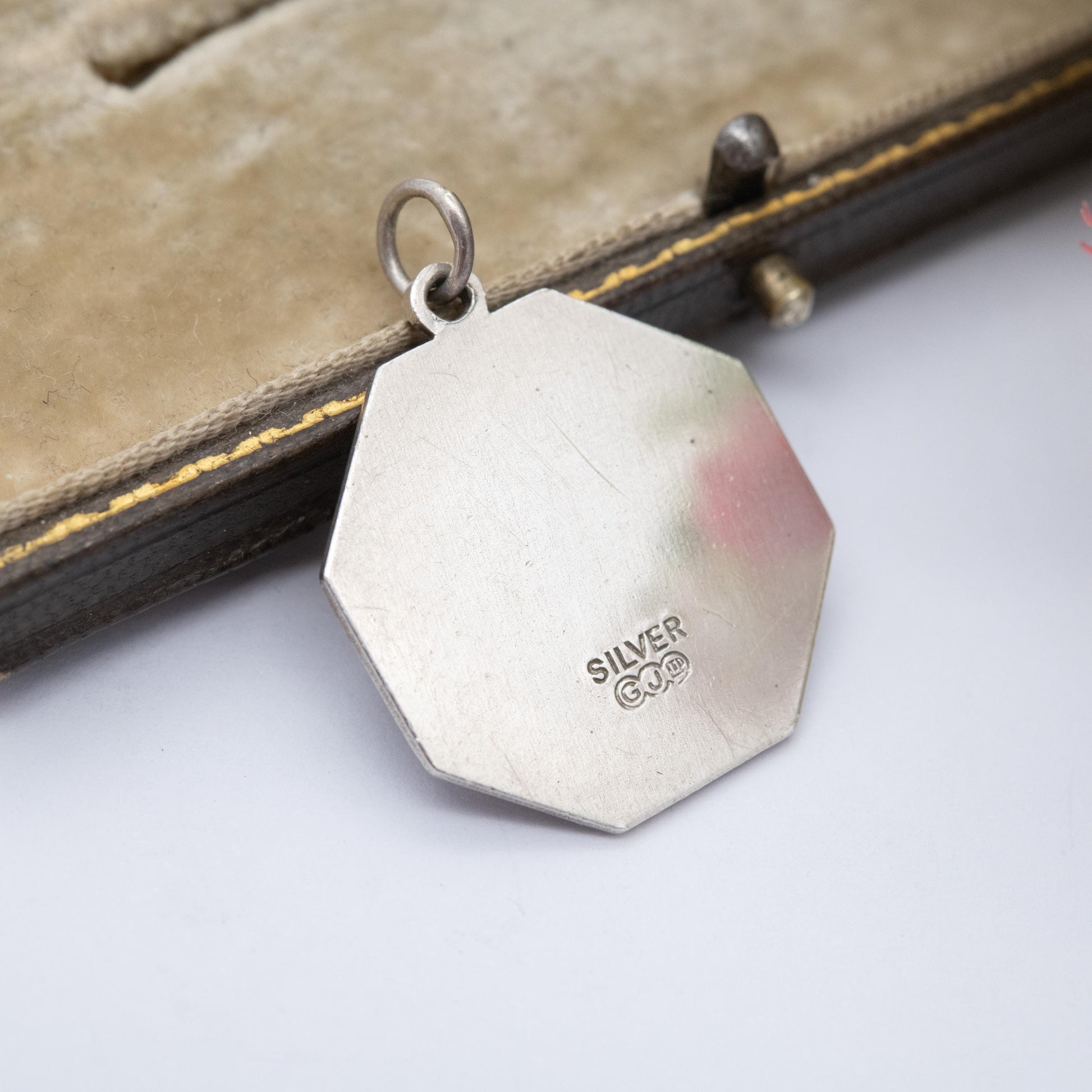 Vintage Georg Jensen Sterling Silver St. Christopher Pendant - Embossed Relief | Geometric Octagon Border | Saint of Travelling