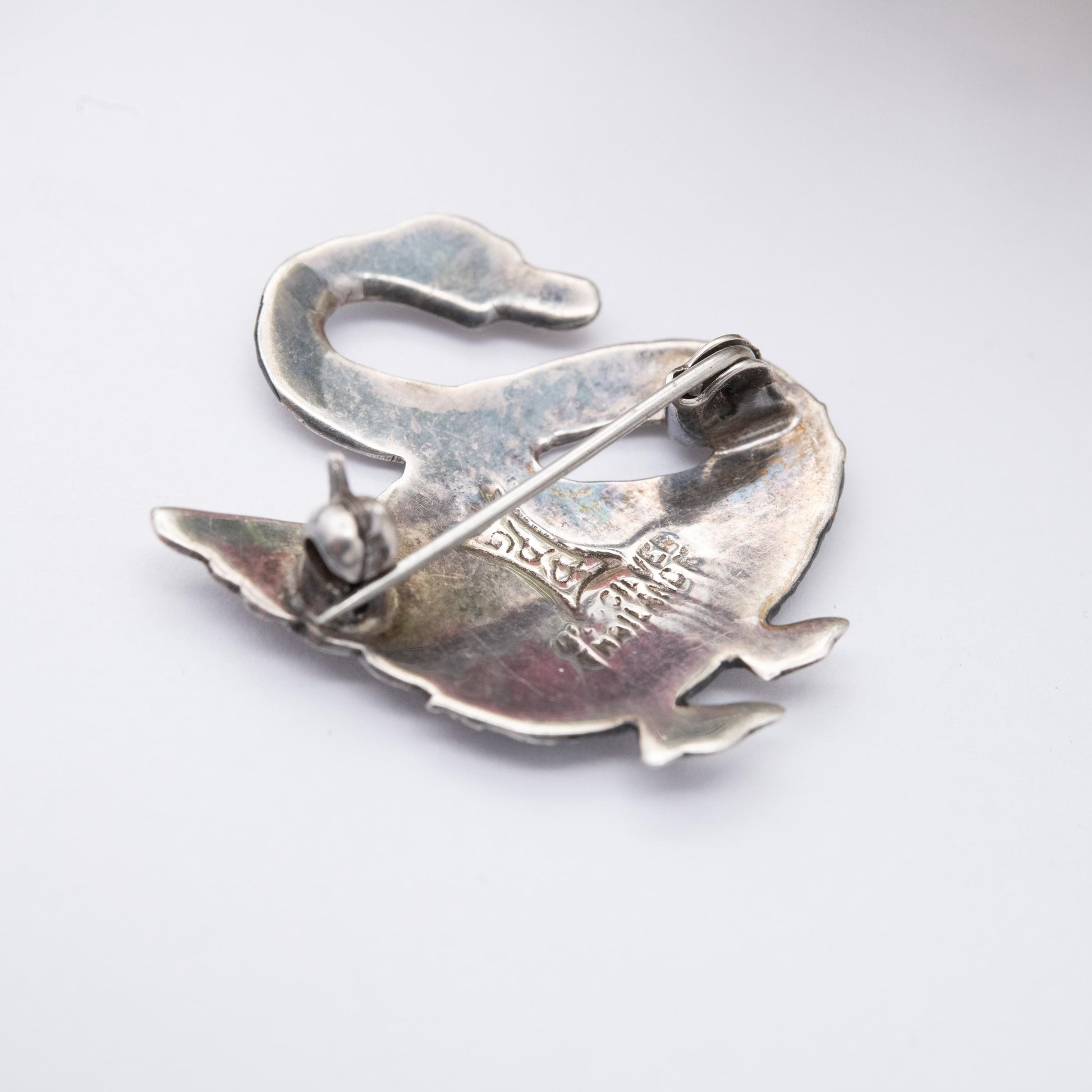 Vintage Thailand Sterling Silver Swan Brooch - Mekkala Goddess of Lightning | Black Niello | Vintage Siam Silver
