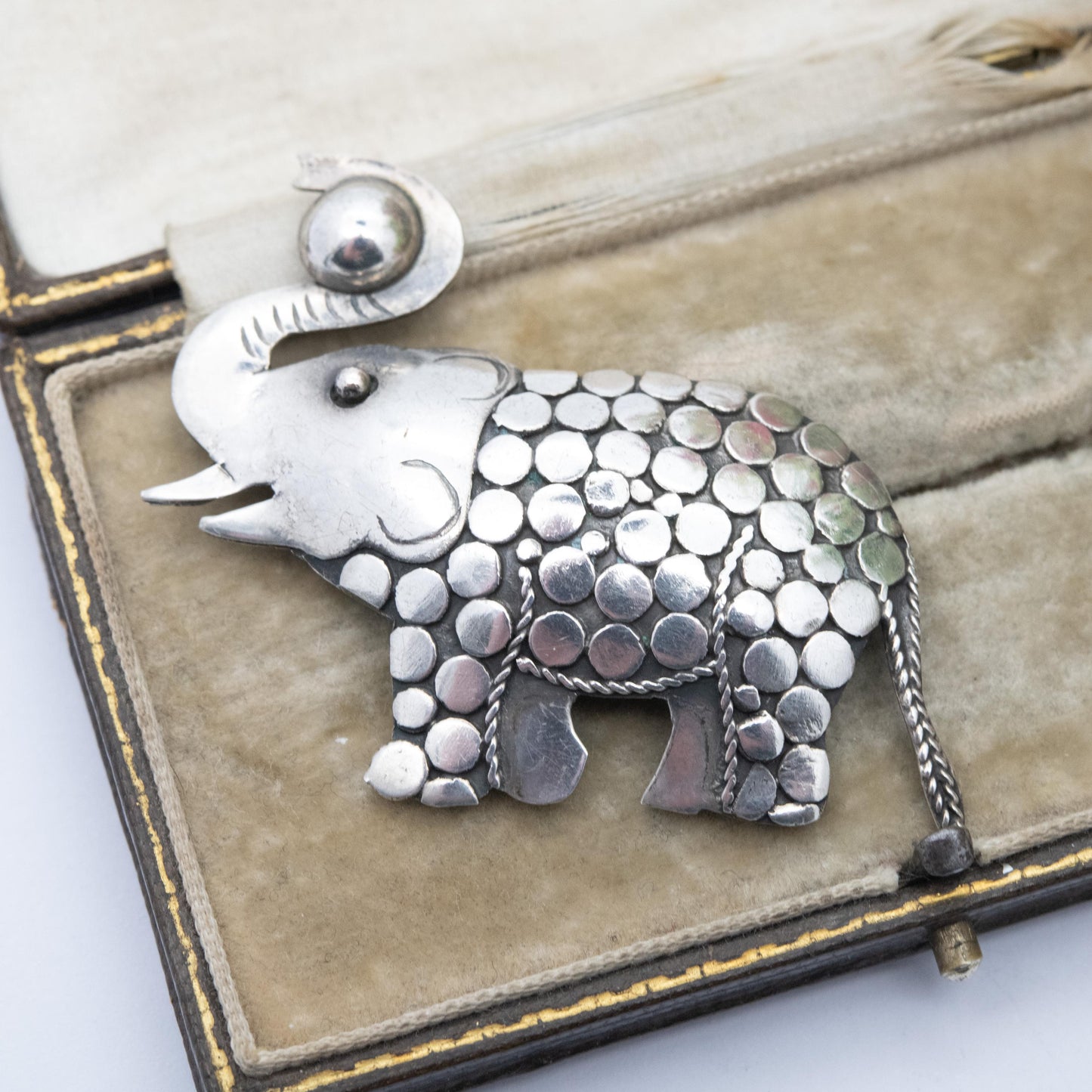 Vintage Mexican Sterling Silver Elephant Brooch - Geometric and Rope Twist Design | Gift for Animal Lover
