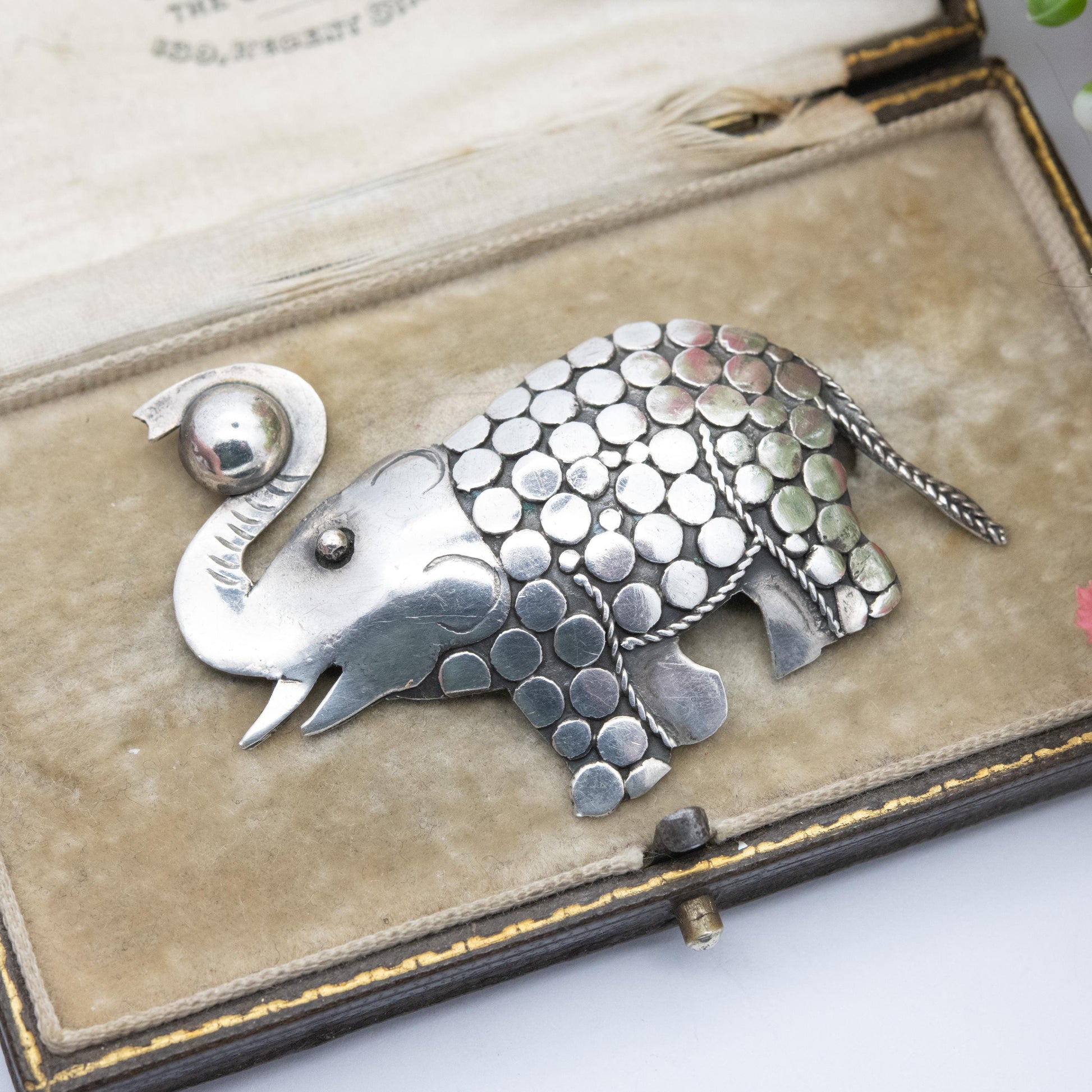 Vintage Mexican Sterling Silver Elephant Brooch - Geometric and Rope Twist Design | Gift for Animal Lover