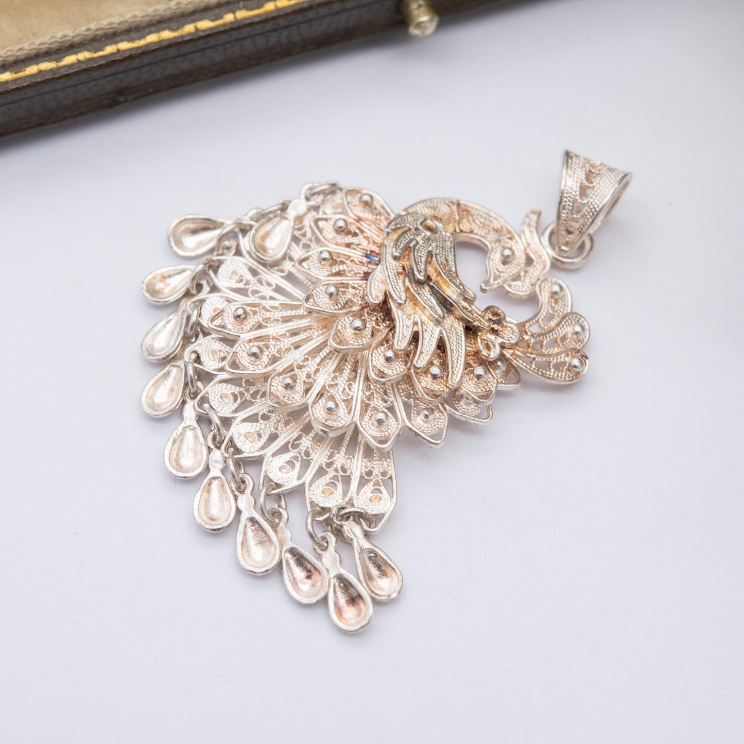 Vintage Sterling Silver Filigree Peacock Pendant - Articulated Bird Jewellery | Ornate Openwork | Gift for Pendant Necklace