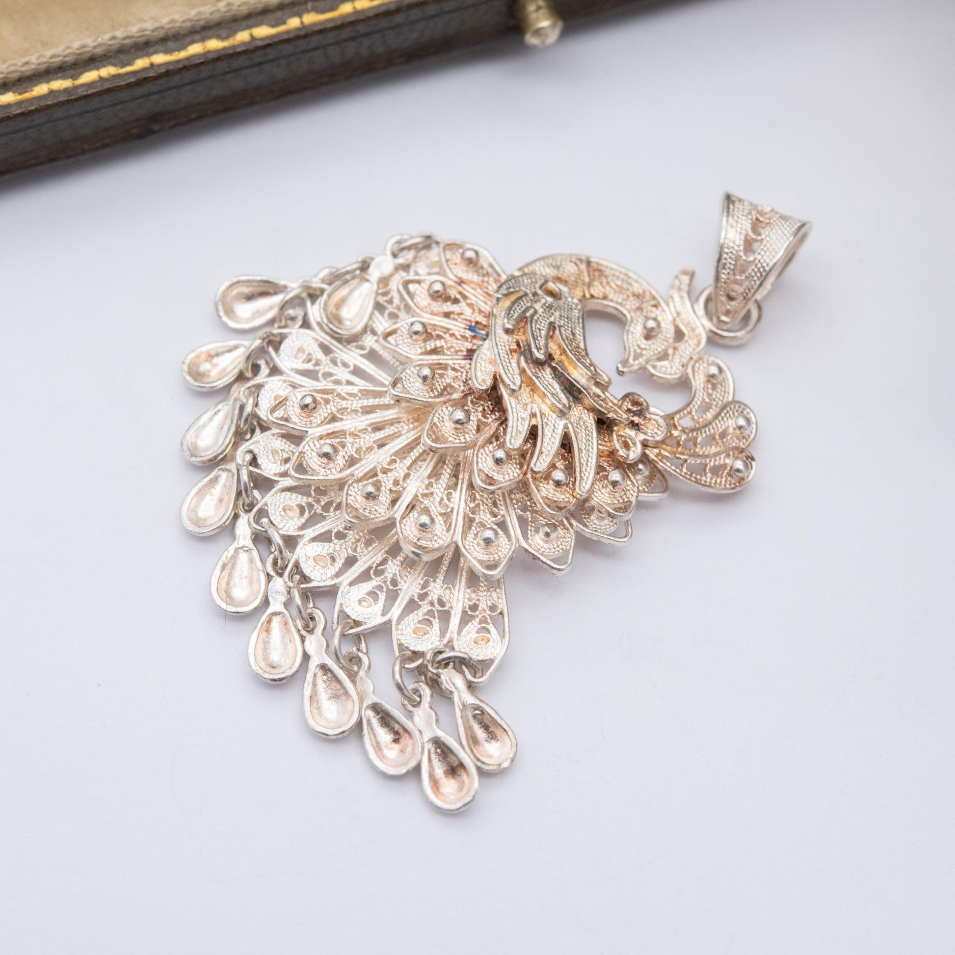 Vintage Sterling Silver Filigree Peacock Pendant - Articulated Bird Jewellery | Ornate Openwork | Gift for Pendant Necklace