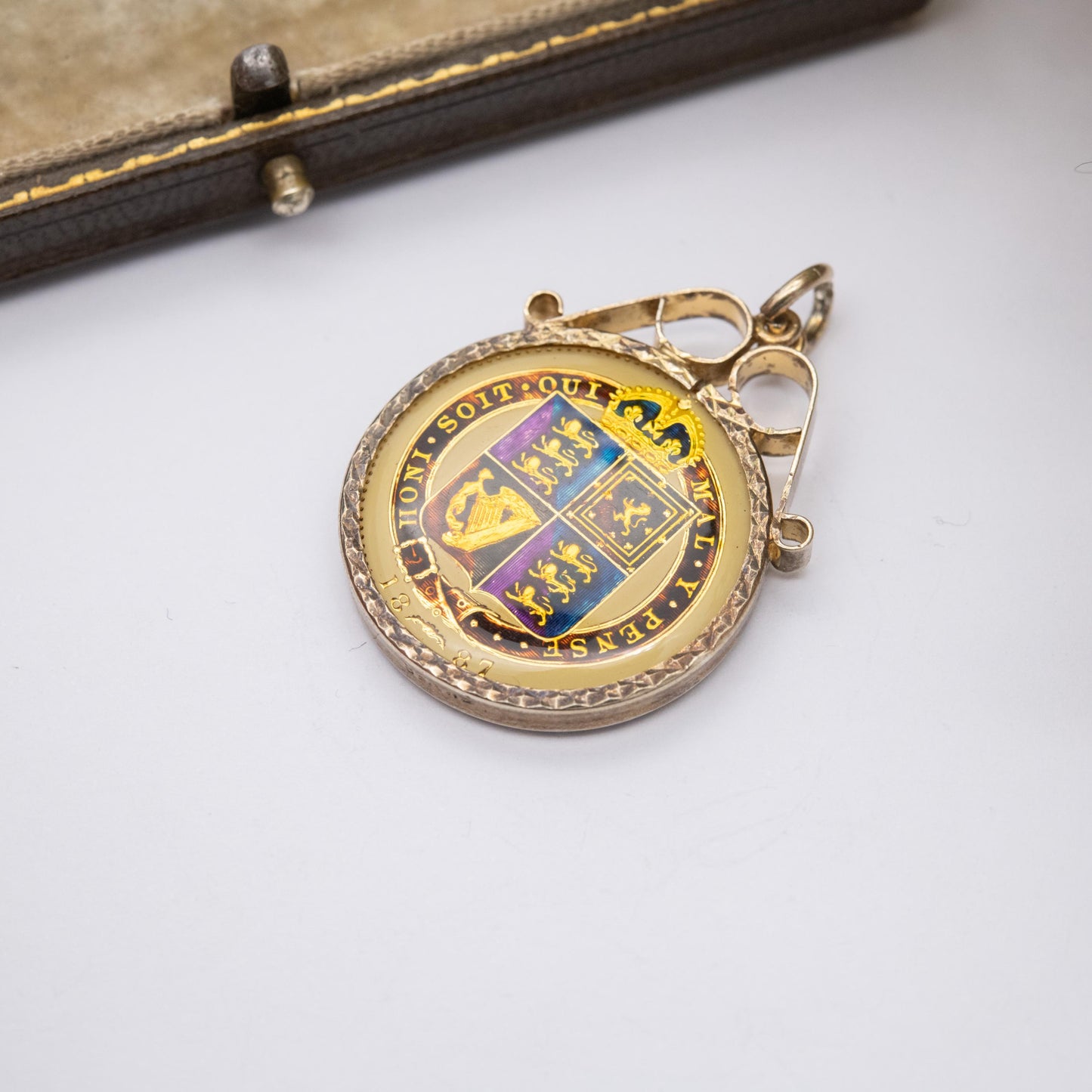 Antique Victoria Shilling Coin Pendant 1887 Enamelled and Gold Plated