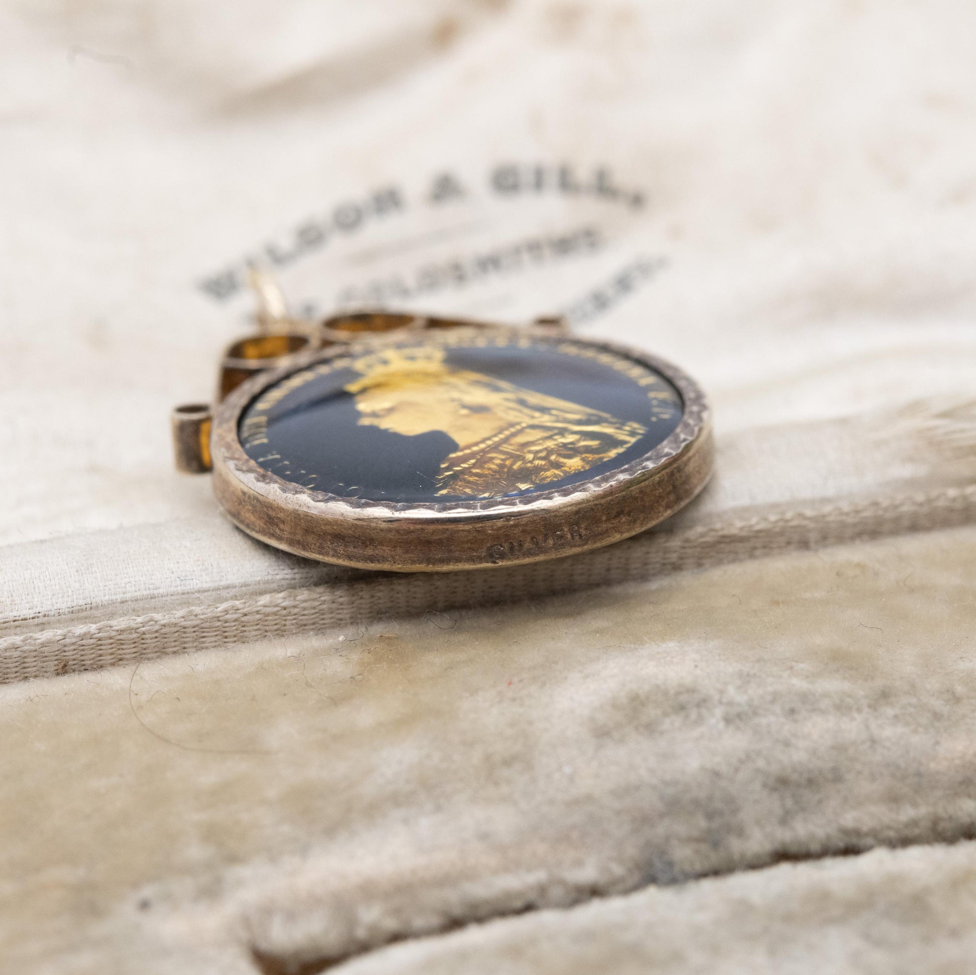 Antique Victoria Shilling Coin Pendant 1887 Enamelled and Gold Plated