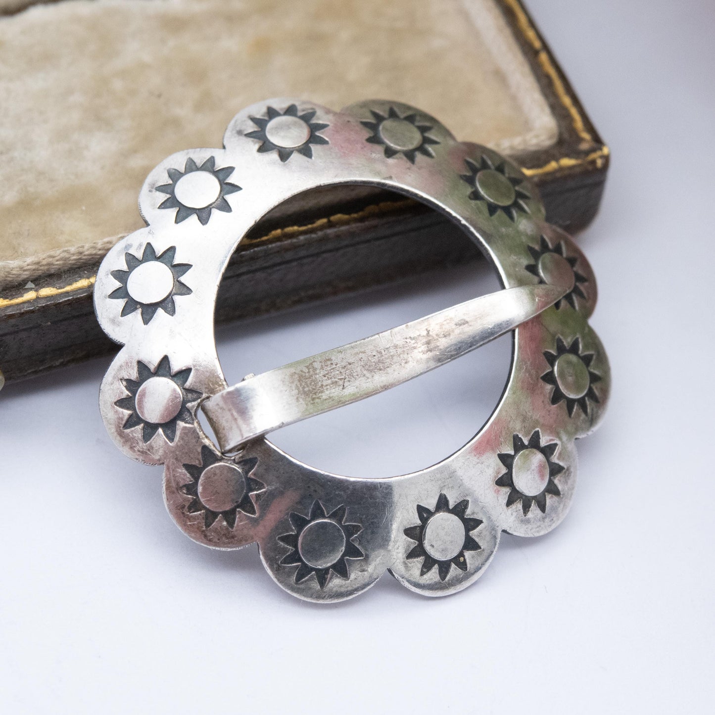 Vintage Silver South Western Belt Buckle with Sun Design - Navajo Jewellery Gift for Her