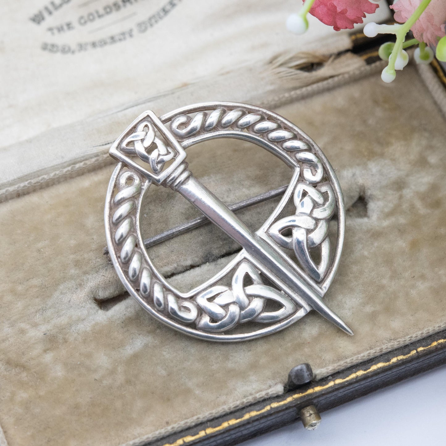 Vintage Sterling Silver Celtic Penannular Brooch - Knotted Triquetra and Rope Twist Design