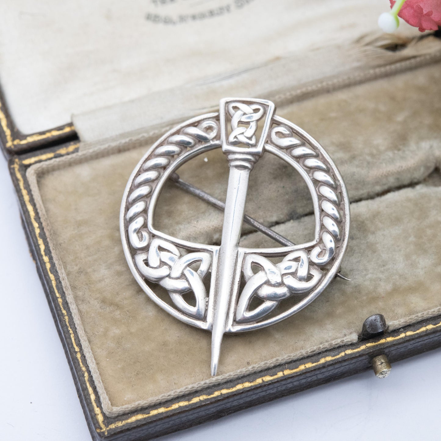 Vintage Sterling Silver Celtic Penannular Brooch - Knotted Triquetra and Rope Twist Design