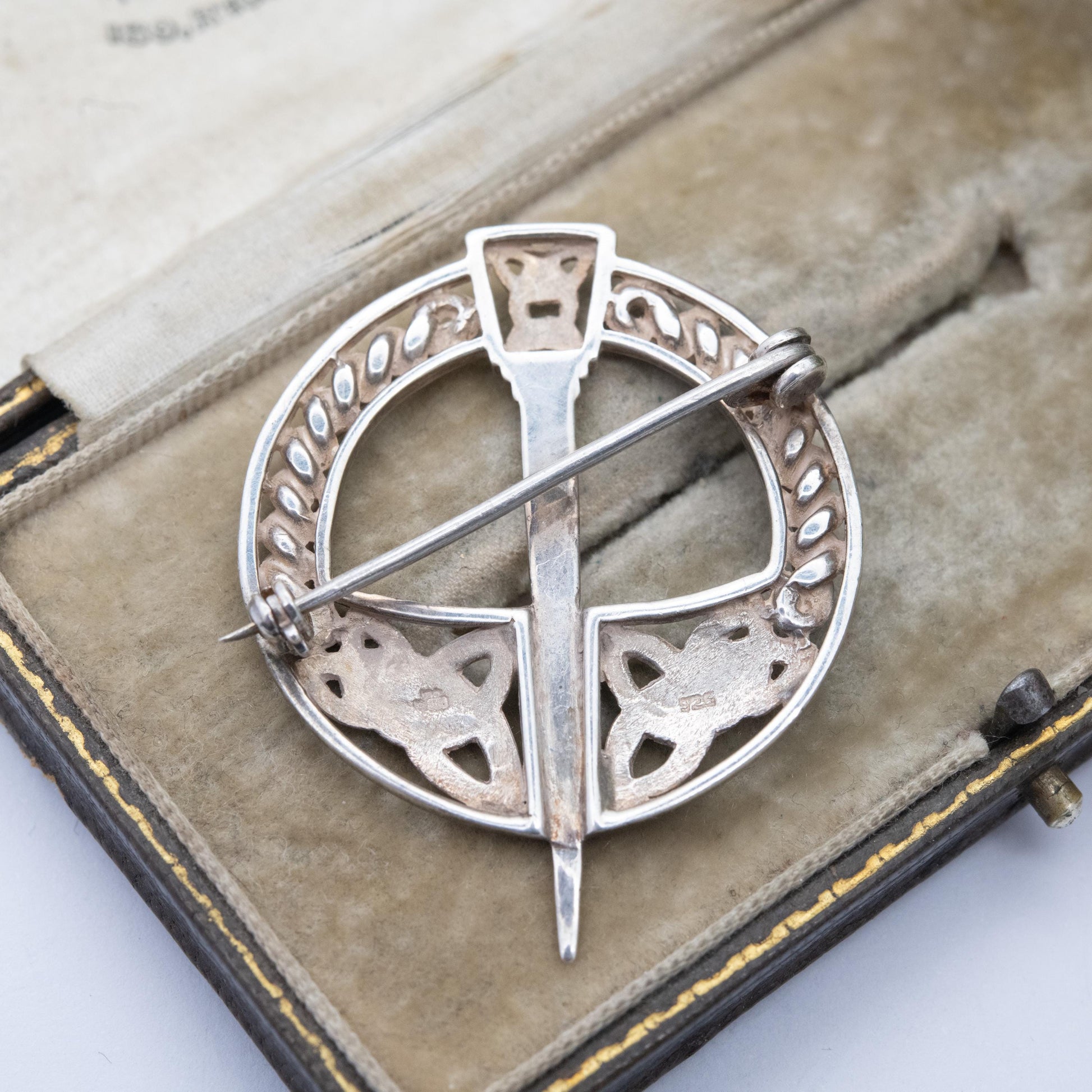 Vintage Sterling Silver Celtic Penannular Brooch - Knotted Triquetra and Rope Twist Design