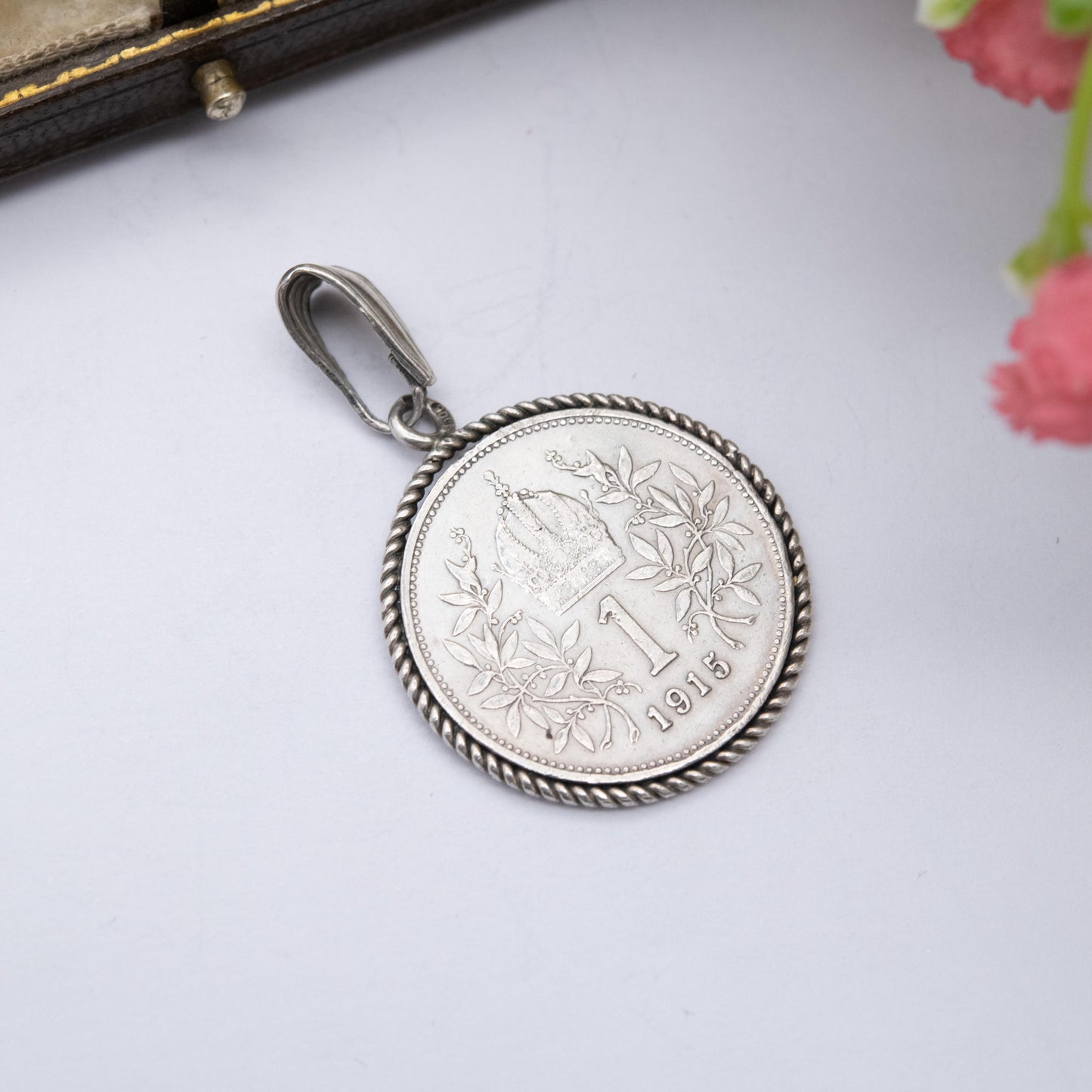 Antique Silver Austrian 1 Corona Coin Pendant Dated 1915 - Collectable Austrian Coin Jewellery
