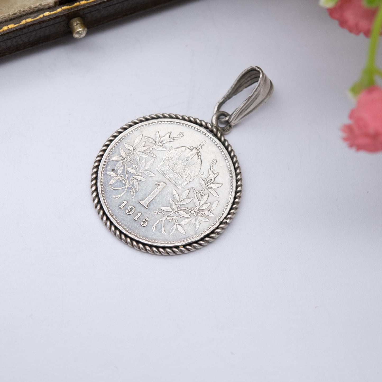 Antique Silver Austrian 1 Corona Coin Pendant Dated 1915 - Collectable Austrian Coin Jewellery