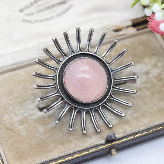 Vintage Scandinavian 835 Silver Rose Quartz Flower Brooch - Nice Quality Pink Gemstone | Gift for Her