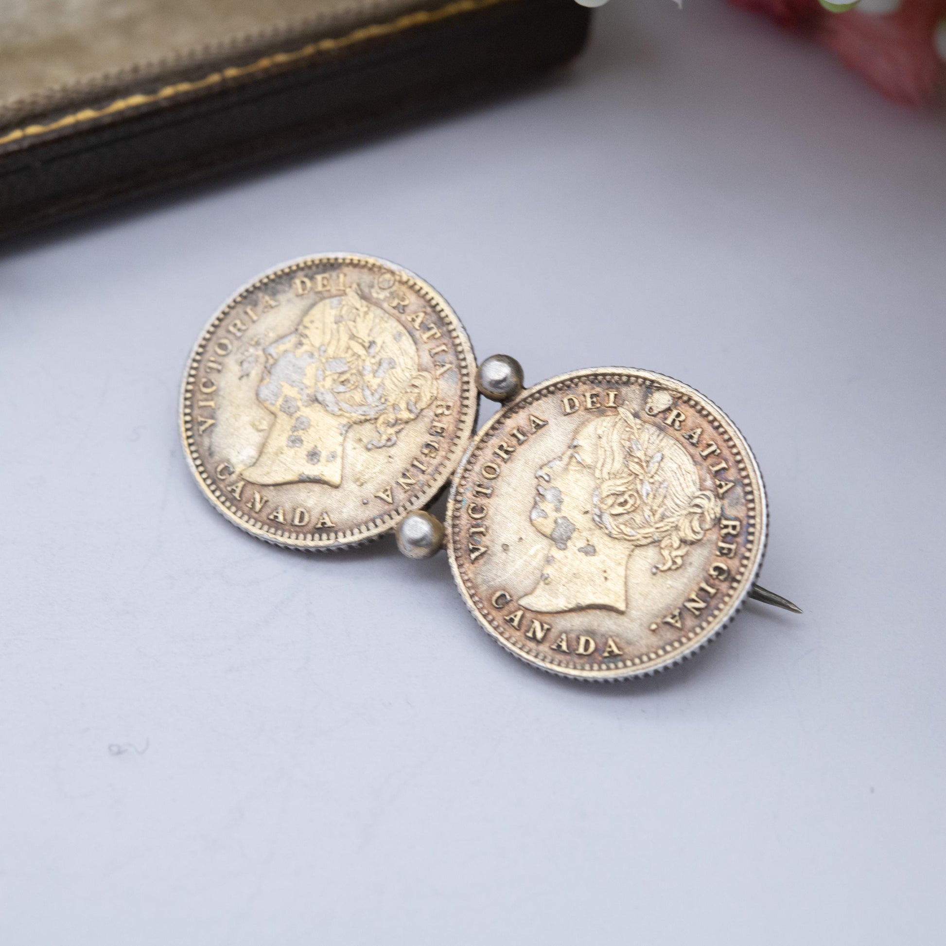 Antique Sterling Silver and Gold Plated Canadian 10 Cents Coin Brooch with Coins - 1882 Young Victoria Head | Collectable Jewellery