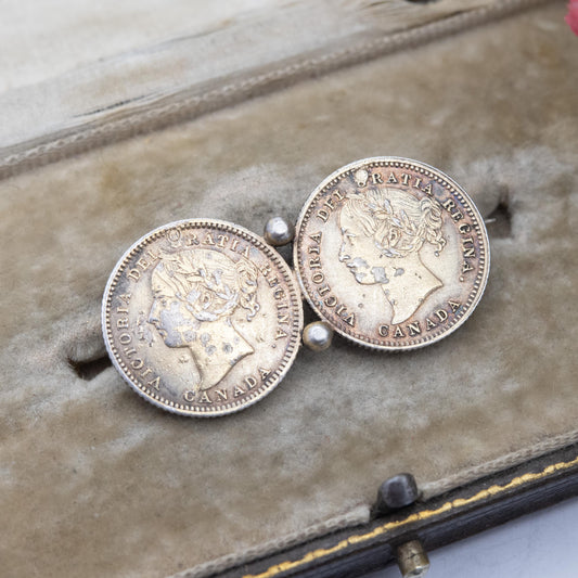 Antique Sterling Silver and Gold Plated Canadian 10 Cents Coin Brooch with Coins - 1882 Young Victoria Head | Collectable Jewellery