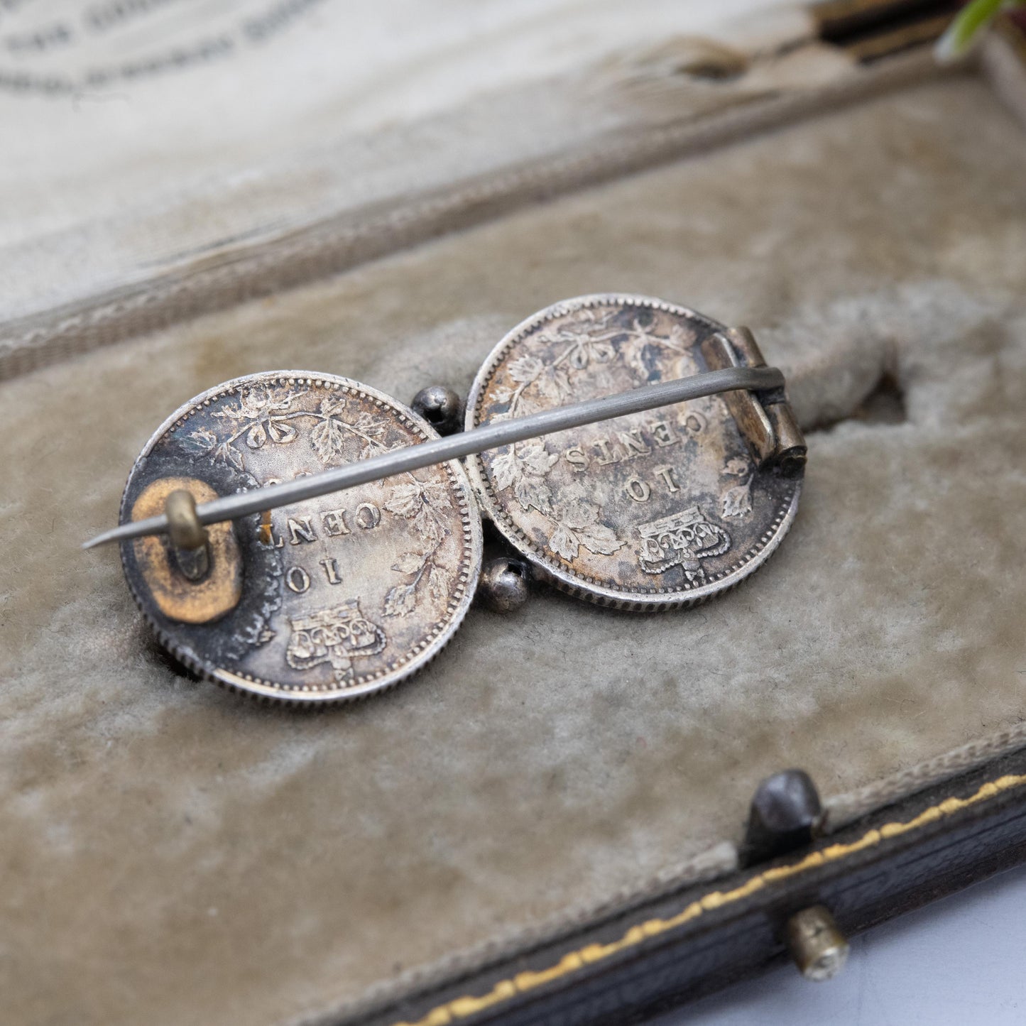 Antique Sterling Silver and Gold Plated Canadian 10 Cents Coin Brooch with Coins - 1882 Young Victoria Head | Collectable Jewellery