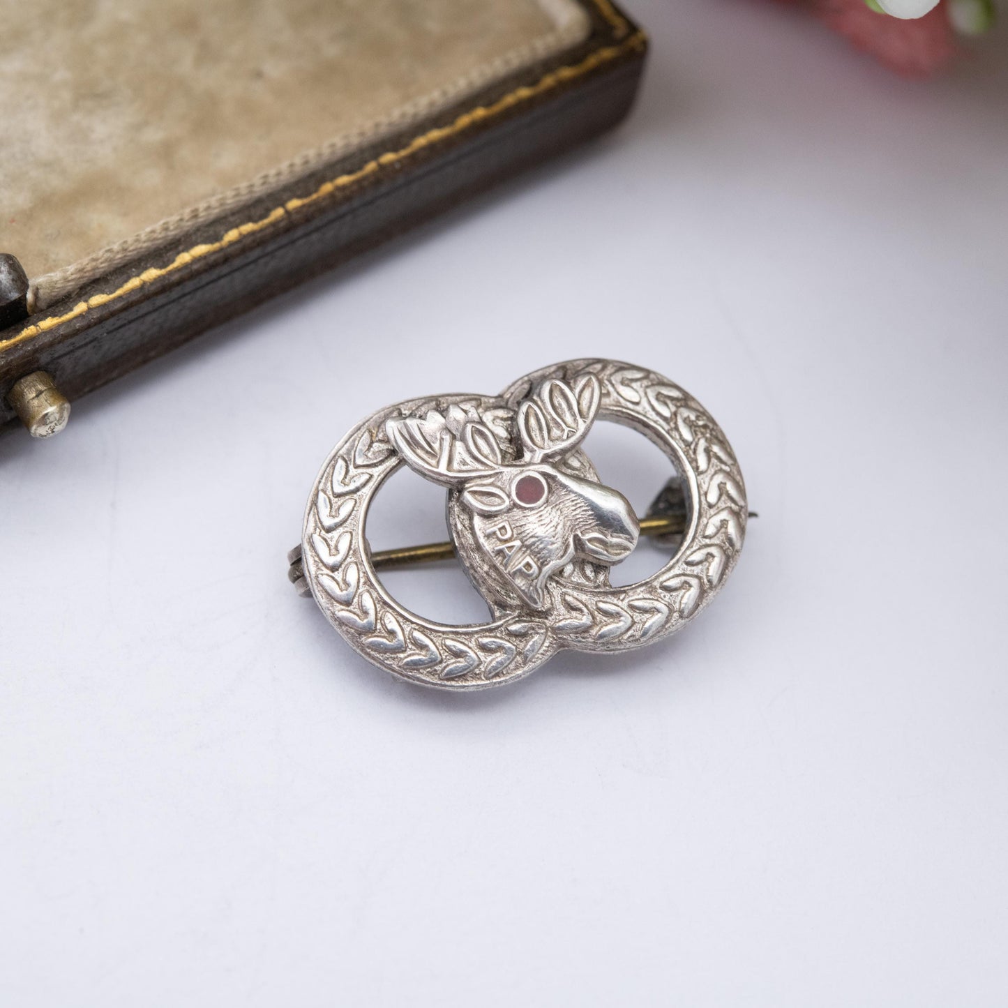 Vintage Sterling Silver and Red Stone Loyal Order of Moose Brooch PAP 1969 - Purity Aid and Progress | American Fraternity Pin