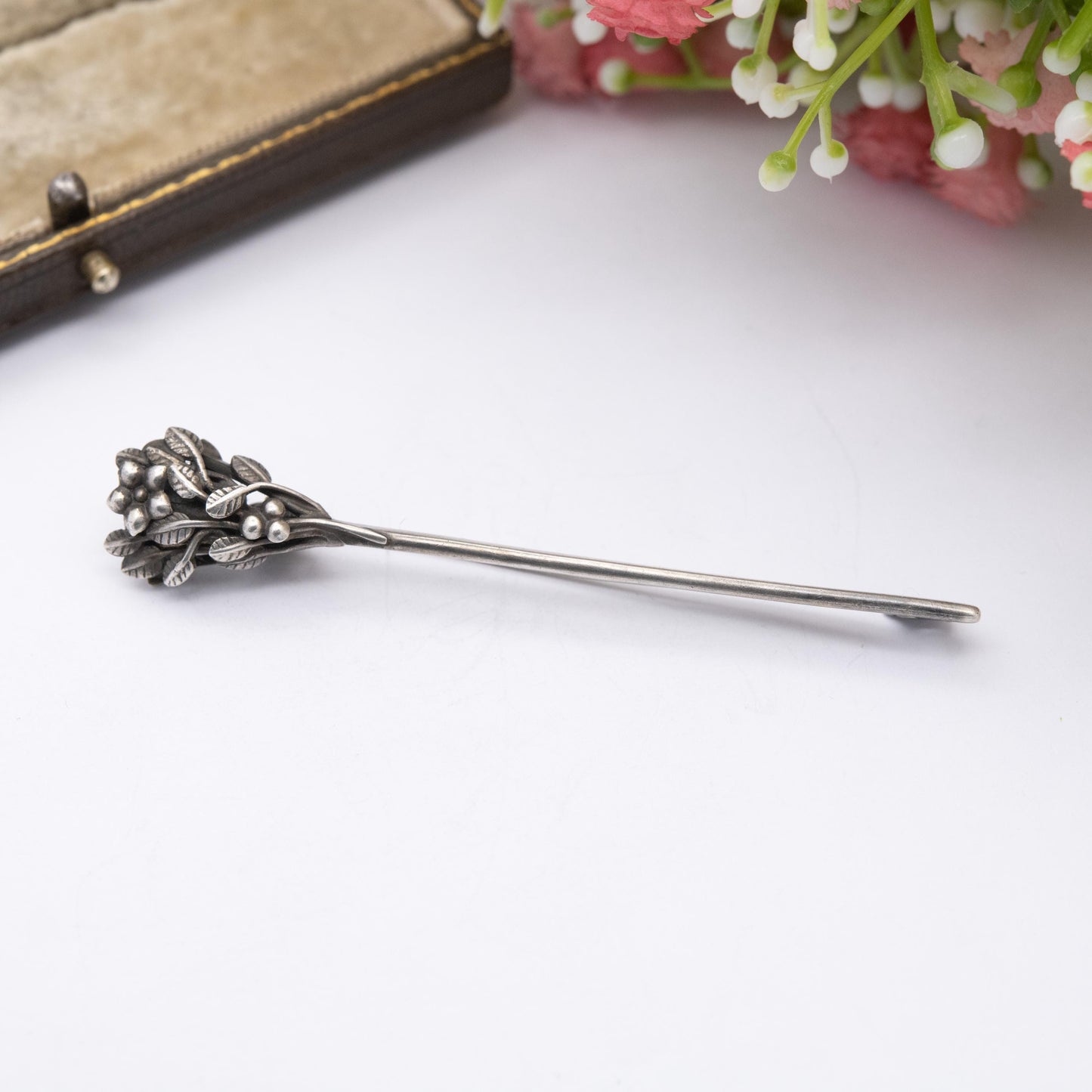 Antique Edwardian Sterling Silver Flower Pin c. 1900s