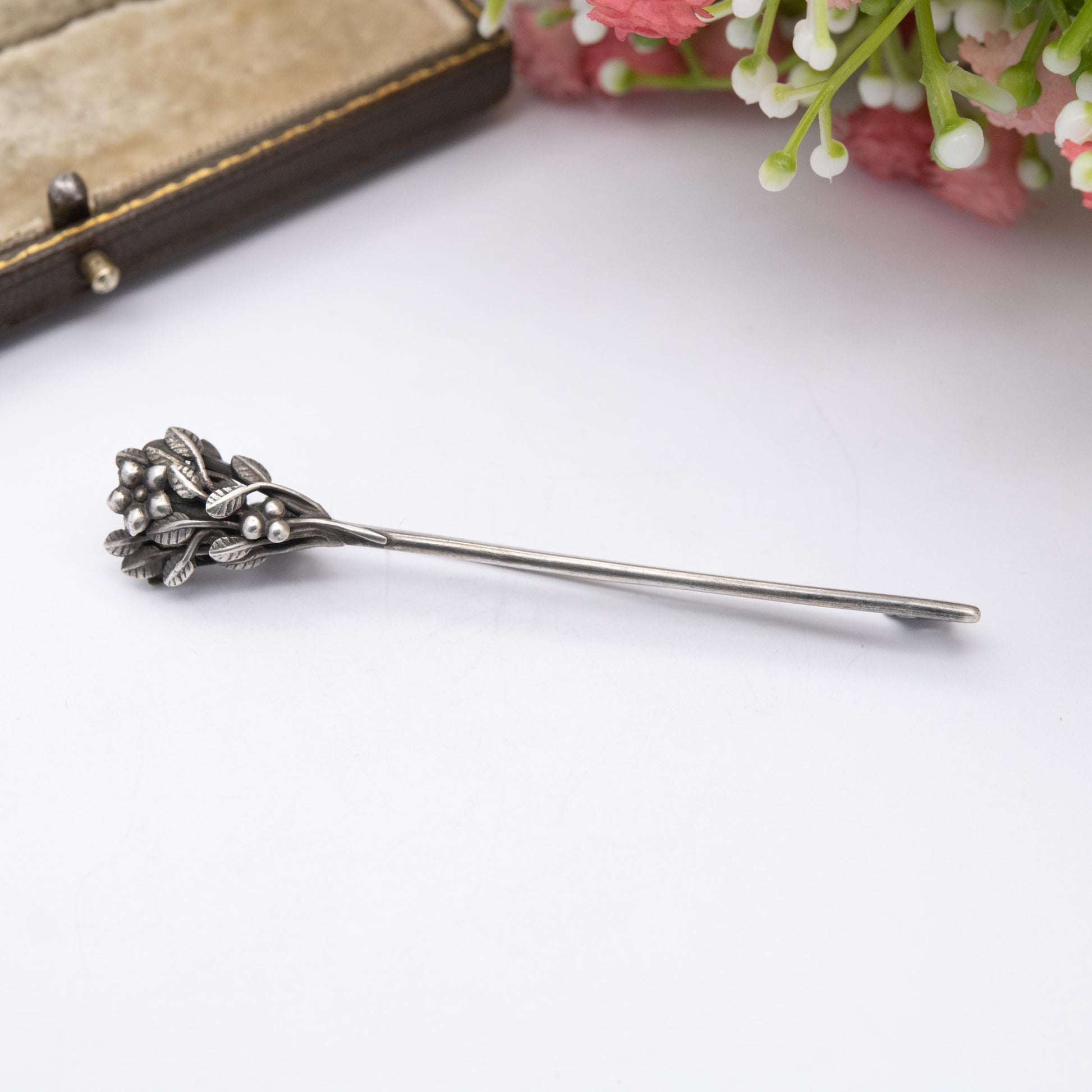 Antique Edwardian Sterling Silver Flower Pin c. 1900s