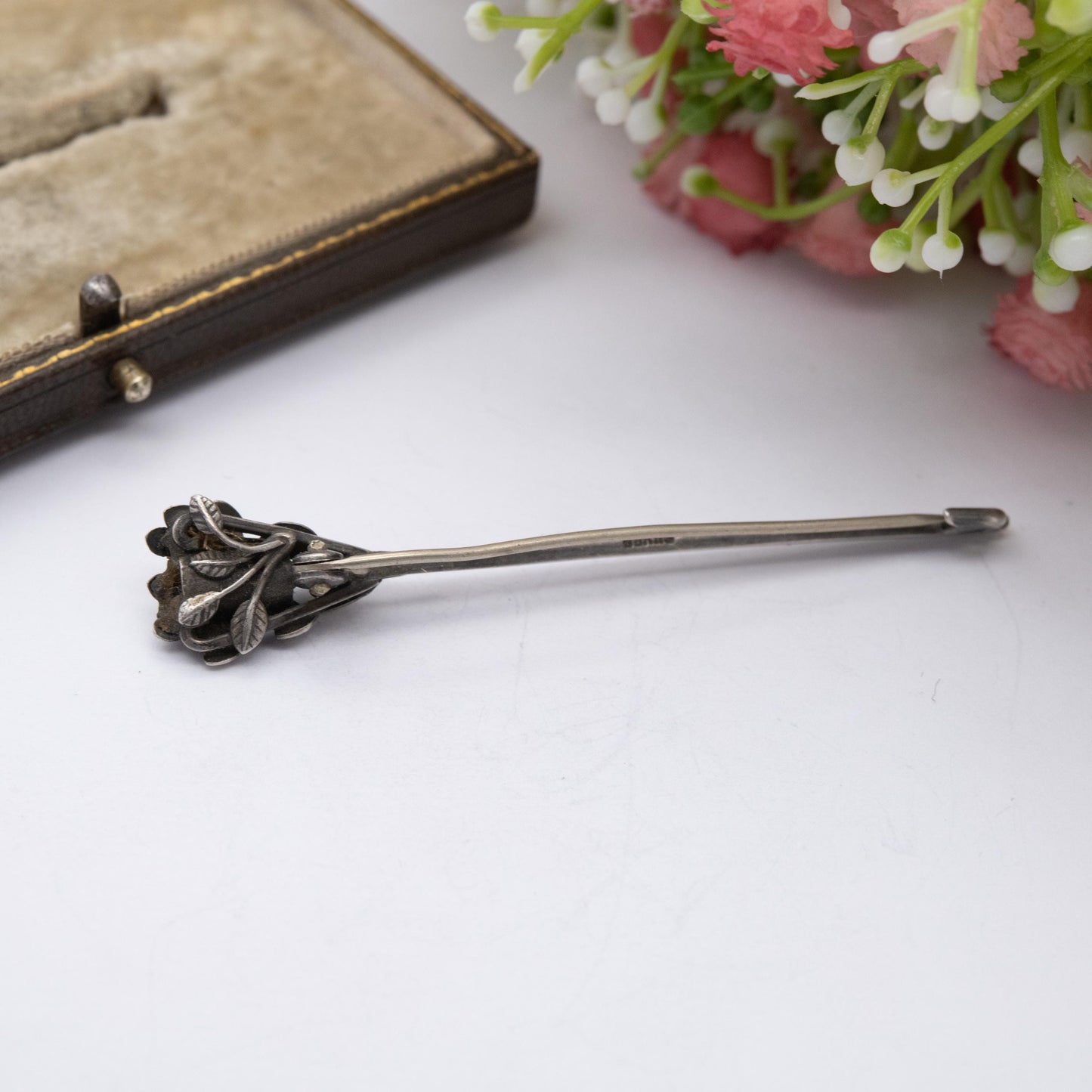 Antique Edwardian Sterling Silver Flower Pin c. 1900s