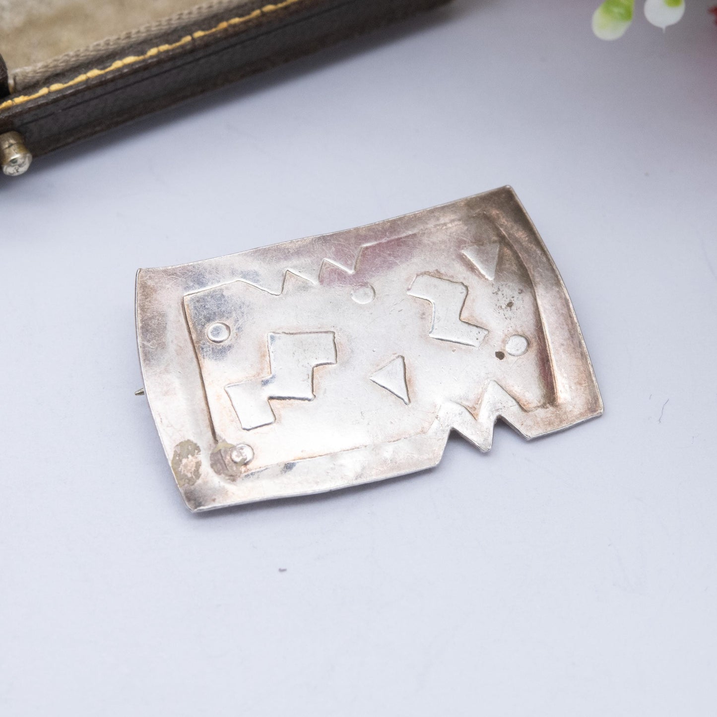 Vintage Mesoamerican Sterling Silver Brooch - Modernist Mexican Geometric Design | Souvenir Gift