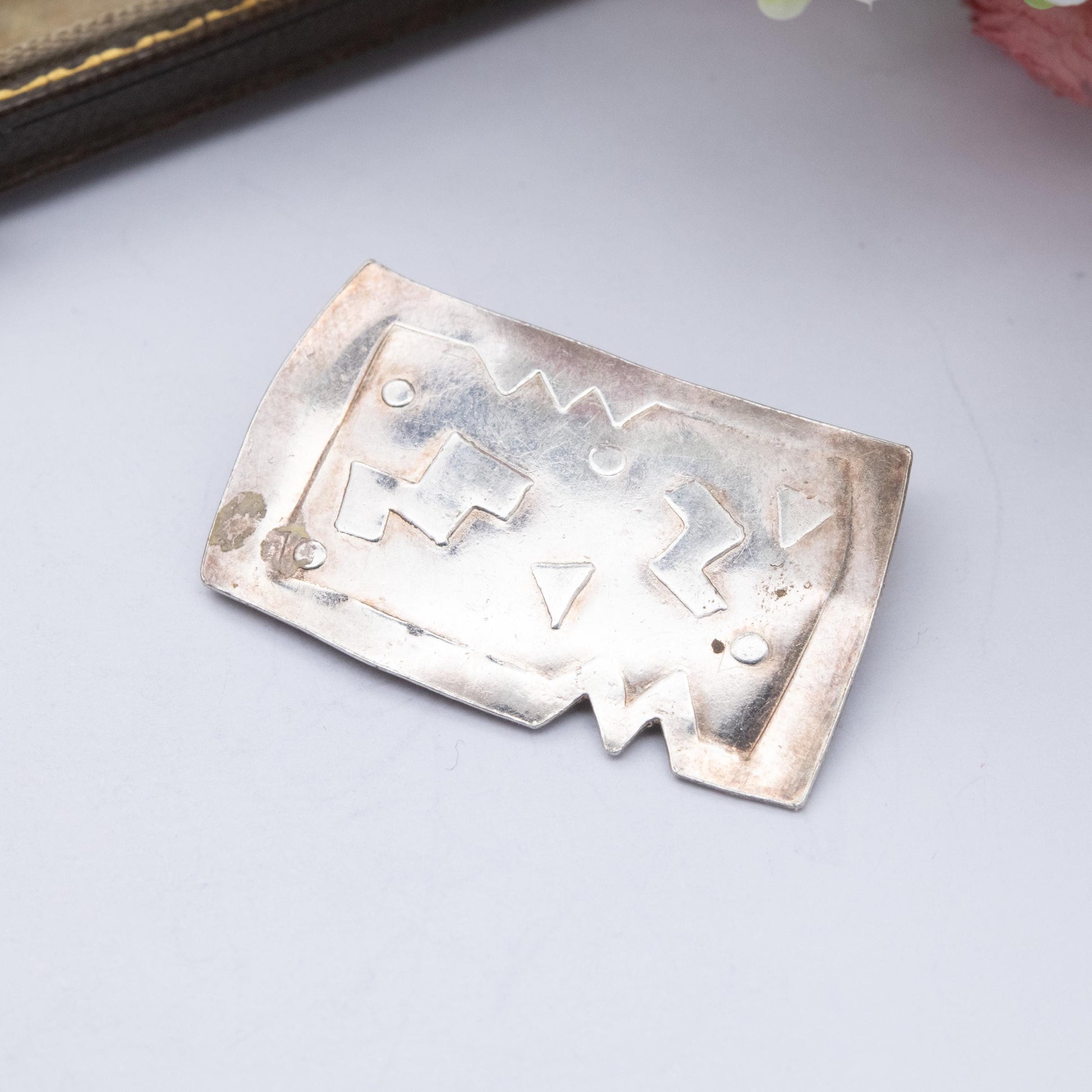 Vintage Mesoamerican Sterling Silver Brooch - Modernist Mexican Geometric Design | Souvenir Gift