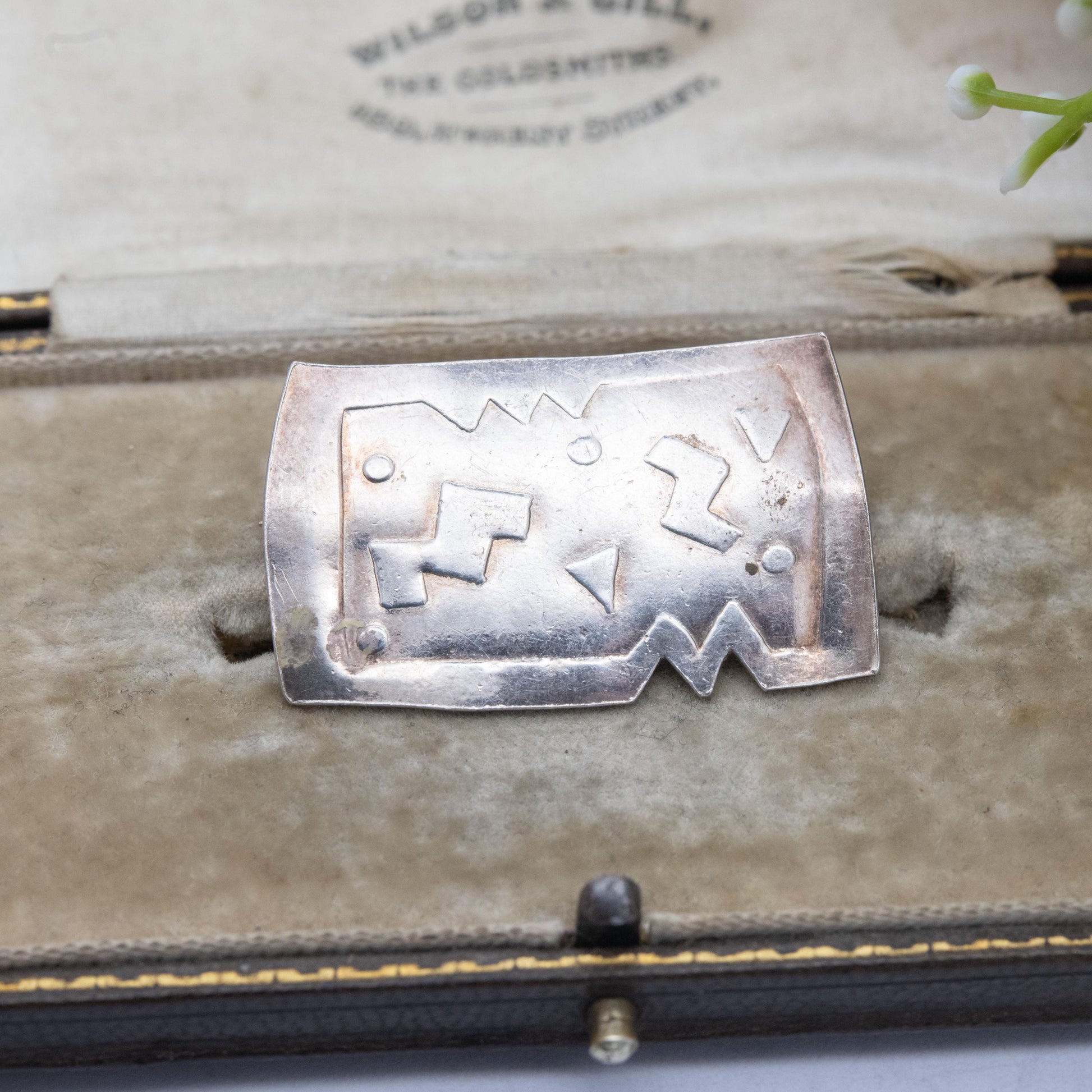 Vintage Mesoamerican Sterling Silver Brooch - Modernist Mexican Geometric Design | Souvenir Gift