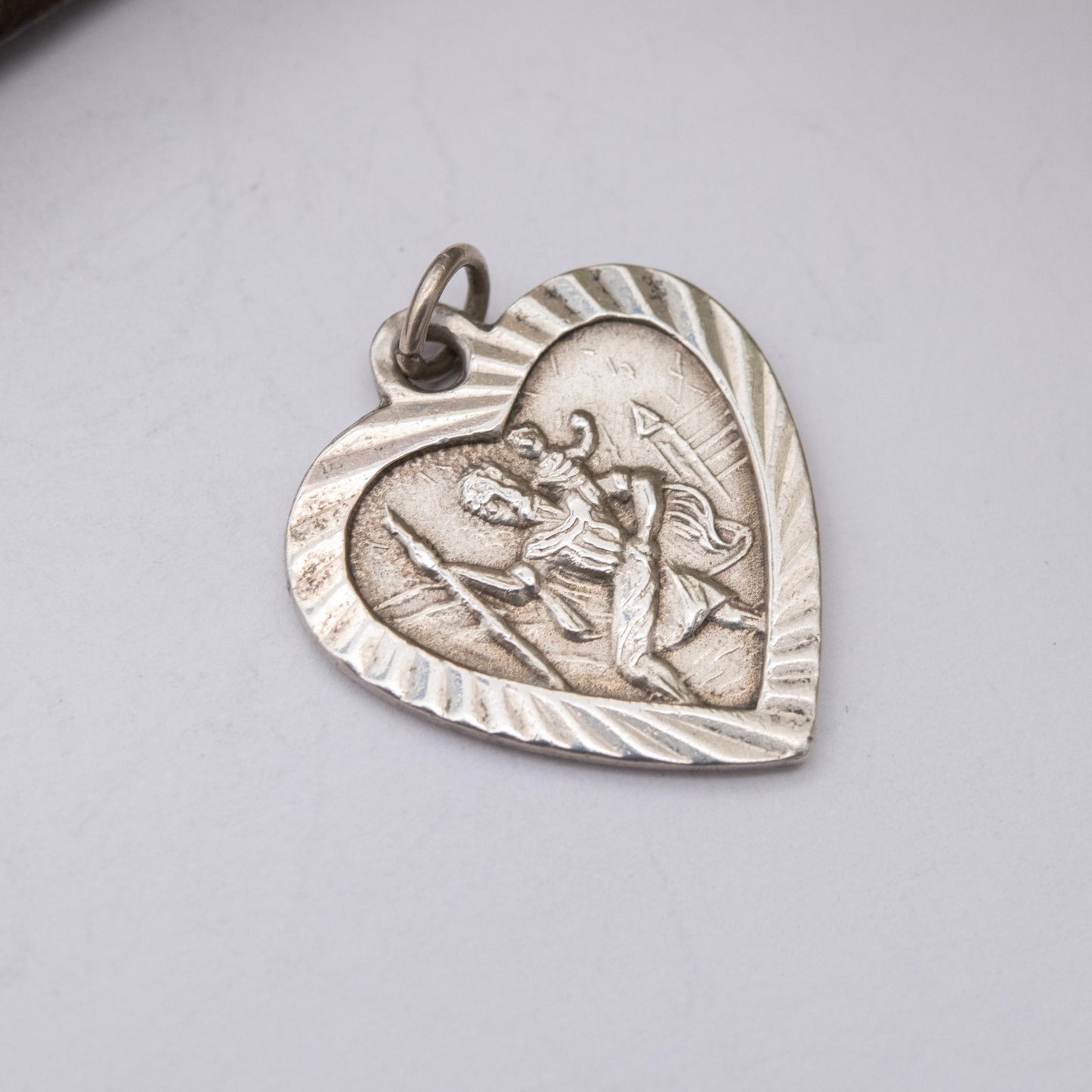 Vintage Sterling Silver St. Christopher Pendant - Love Heart | Saint of Travelling | Christian Religious Detailed Jewellery Gift