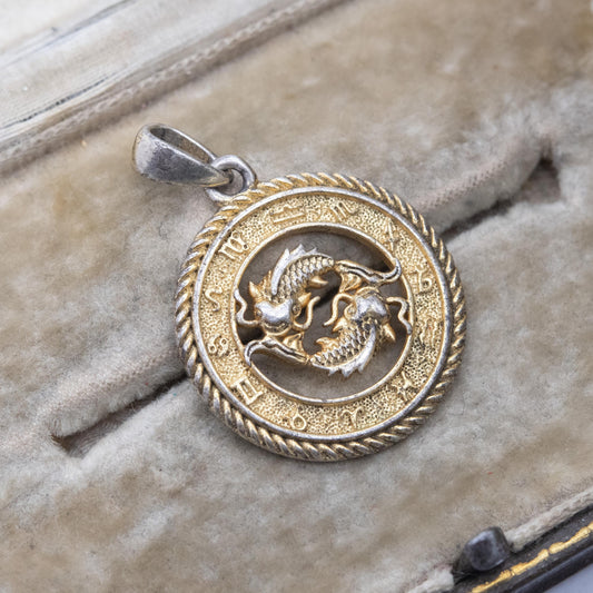 Sterling Silver Gold Plated Pisces Pendant Charm - Chinese Fish Star Sign | Zodiac | February March Birthday Gift