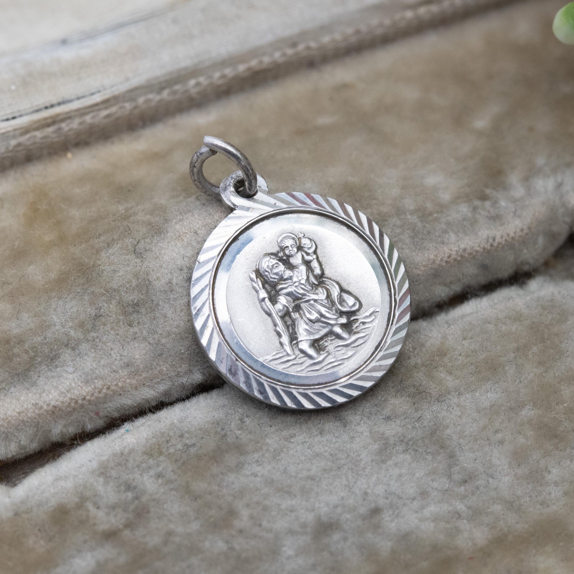 Vintage Georg Jensen Sterling Silver St. Christopher Pendant - Saint of Travelling | Geometric Border