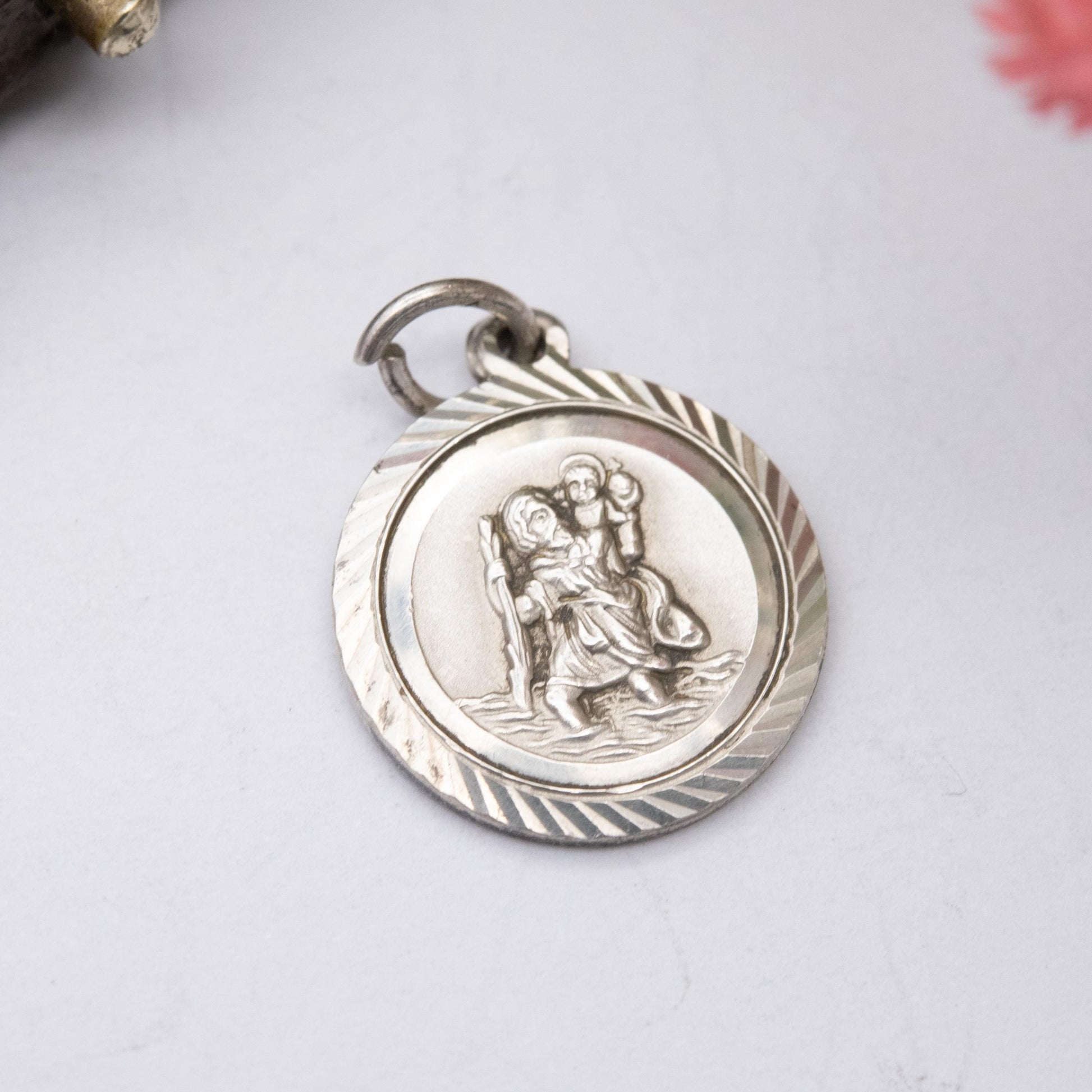 Vintage Georg Jensen Sterling Silver St. Christopher Pendant - Saint of Travelling | Geometric Border