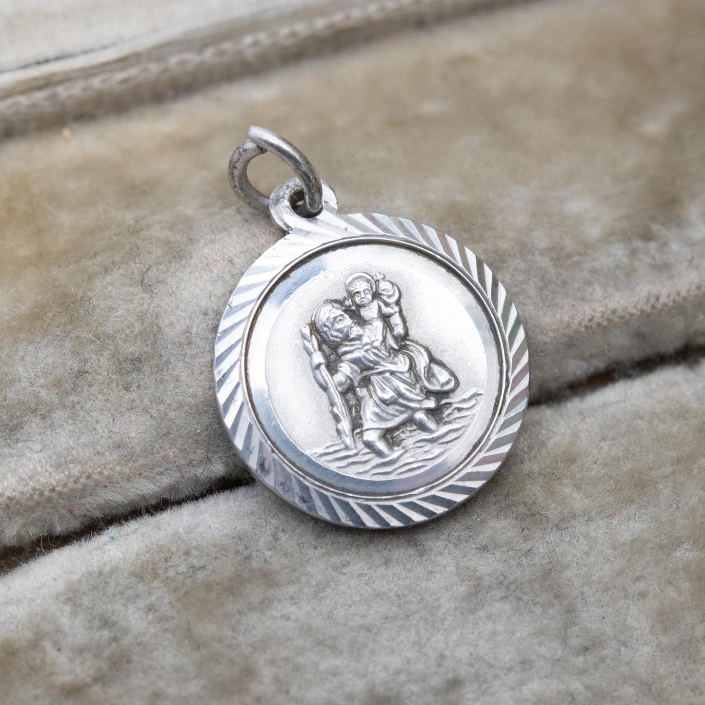 Vintage Georg Jensen Sterling Silver St. Christopher Pendant - Saint of Travelling | Geometric Border