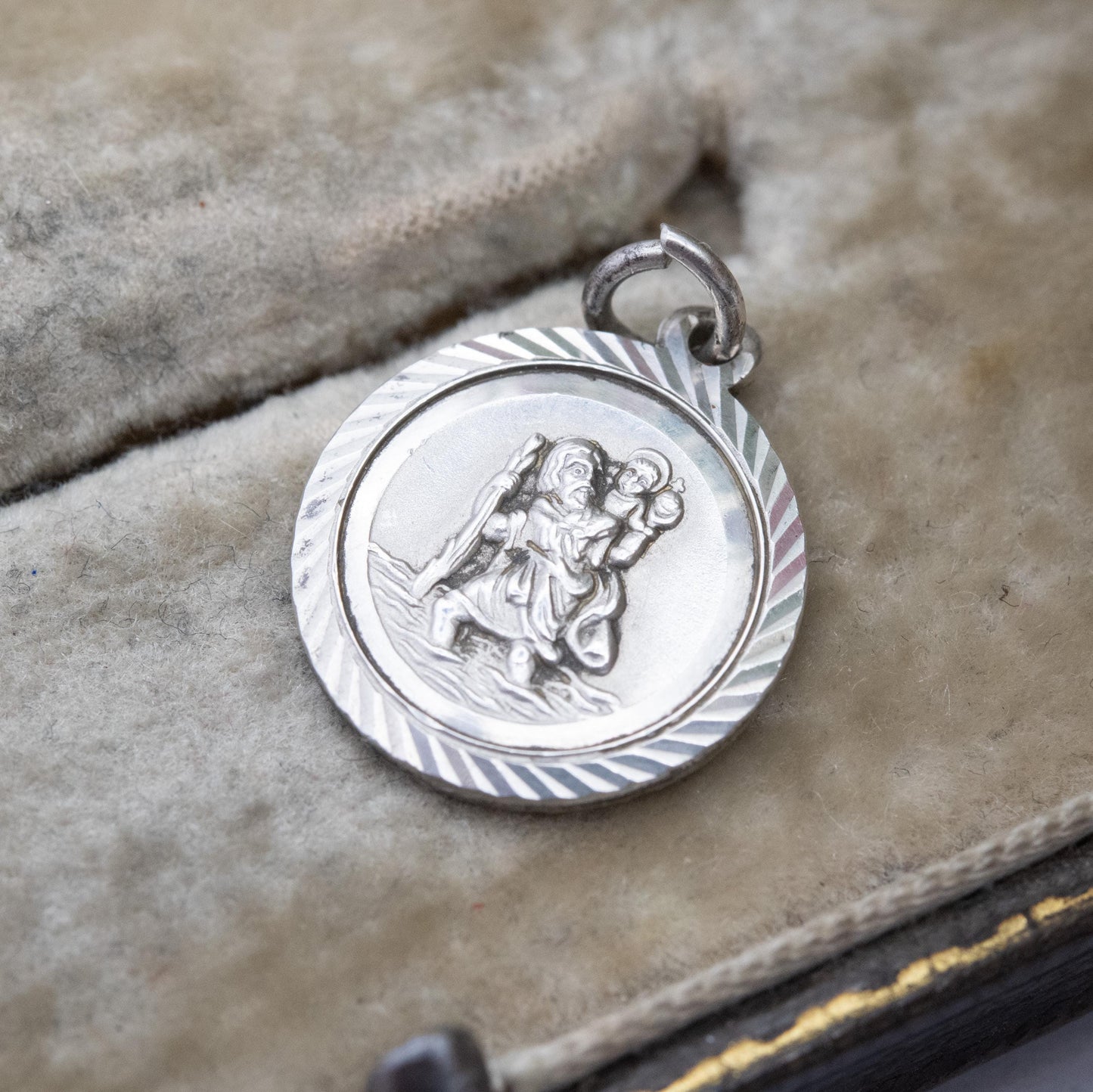 Vintage Georg Jensen Sterling Silver St. Christopher Pendant - Saint of Travelling | Geometric Border