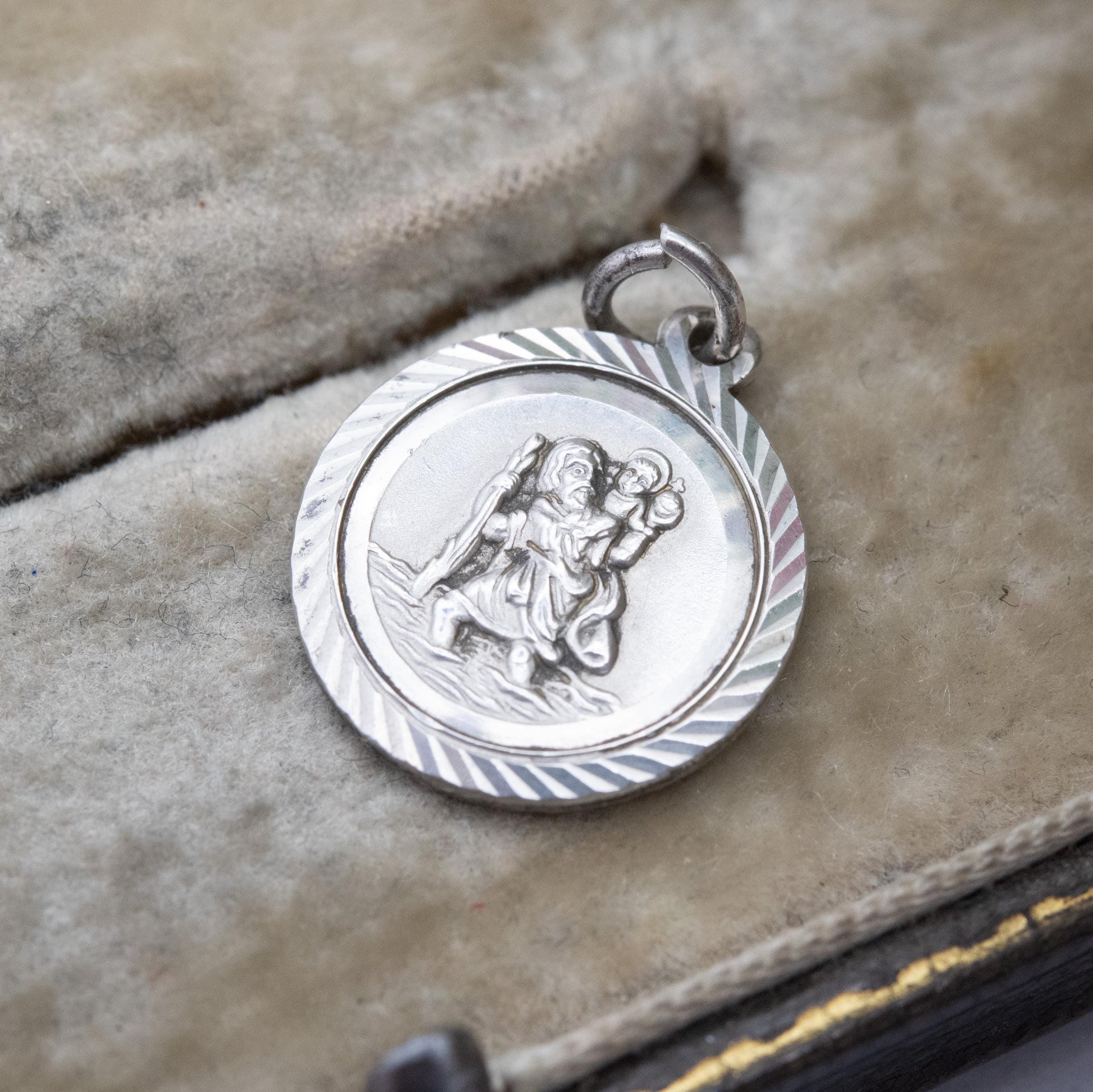 Vintage Georg Jensen Sterling Silver St. Christopher Pendant - Saint of Travelling | Geometric Border