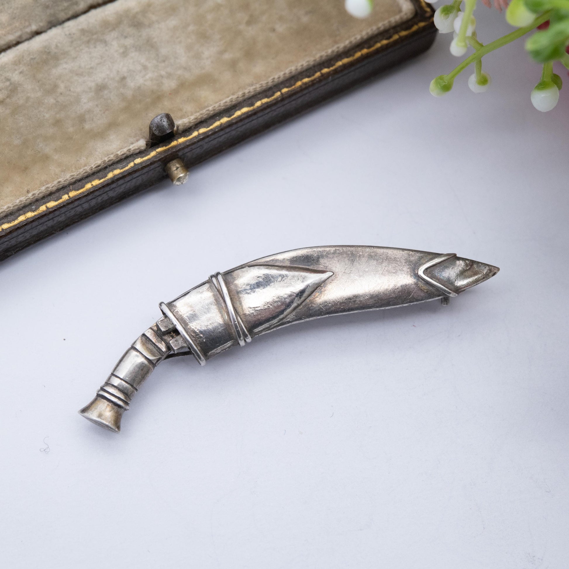 Vintage Silver Gurkha Khukuri Brooch - Nepalese Traditional Knife | British Armed Forces Tie Pin
