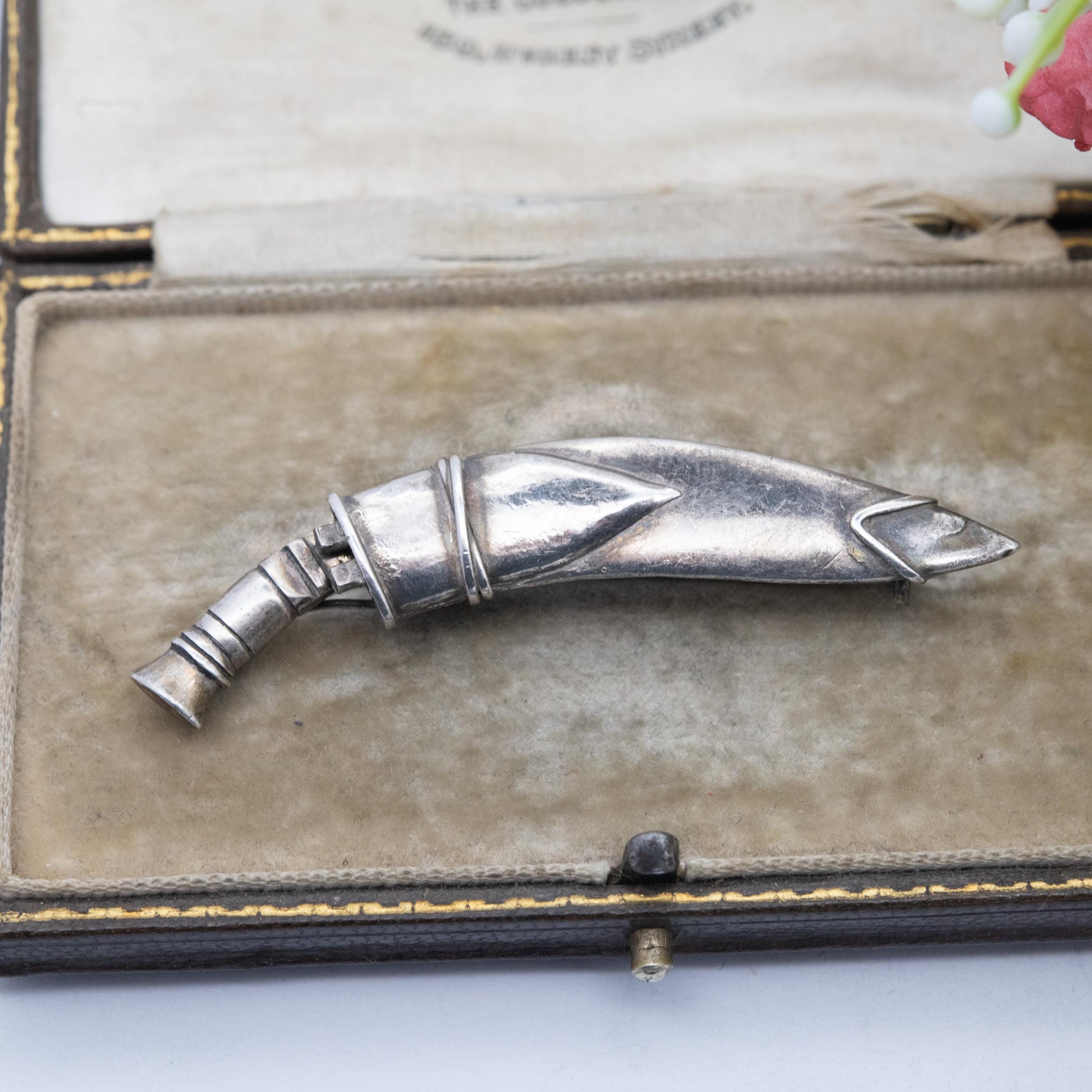 Vintage Silver Gurkha Khukuri Brooch - Nepalese Traditional Knife | British Armed Forces Tie Pin