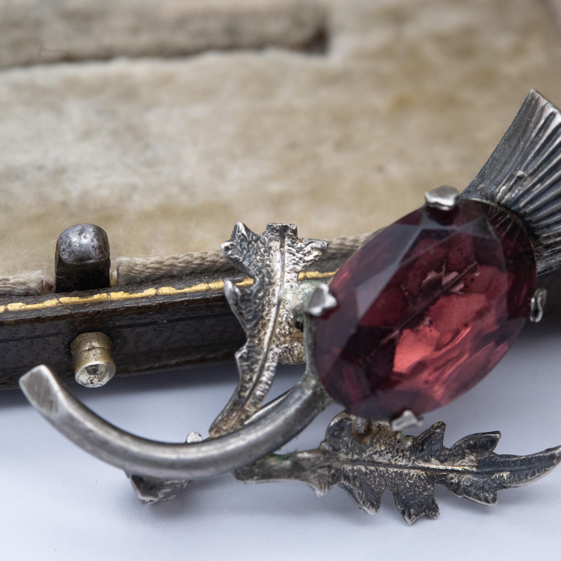 Vintage Sterling Silver Scottish Thistle Brooch - Purple Foiled Glass | Traditional Flower of Scotland Pin