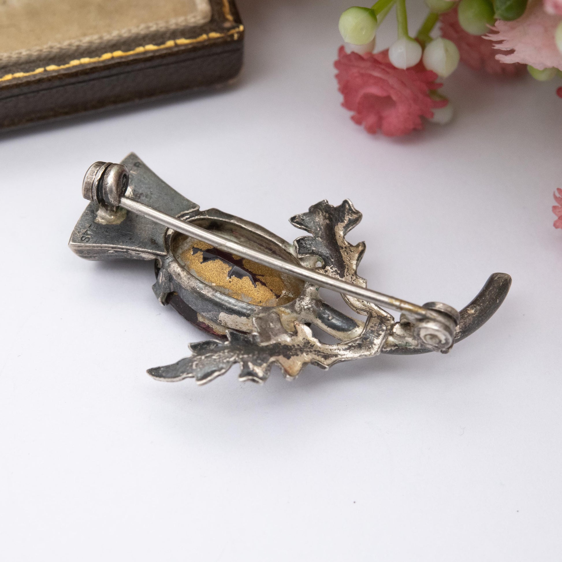 Vintage Sterling Silver Scottish Thistle Brooch - Purple Foiled Glass | Traditional Flower of Scotland Pin