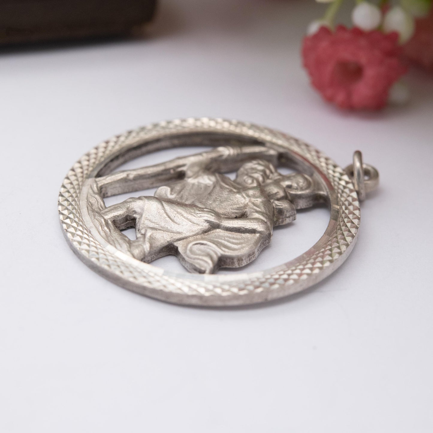 Vintage Sterling Silver St. Christopher Pendant - Large Openwork Design | Saint of Travelling | Christian Religious Jewellery Gift