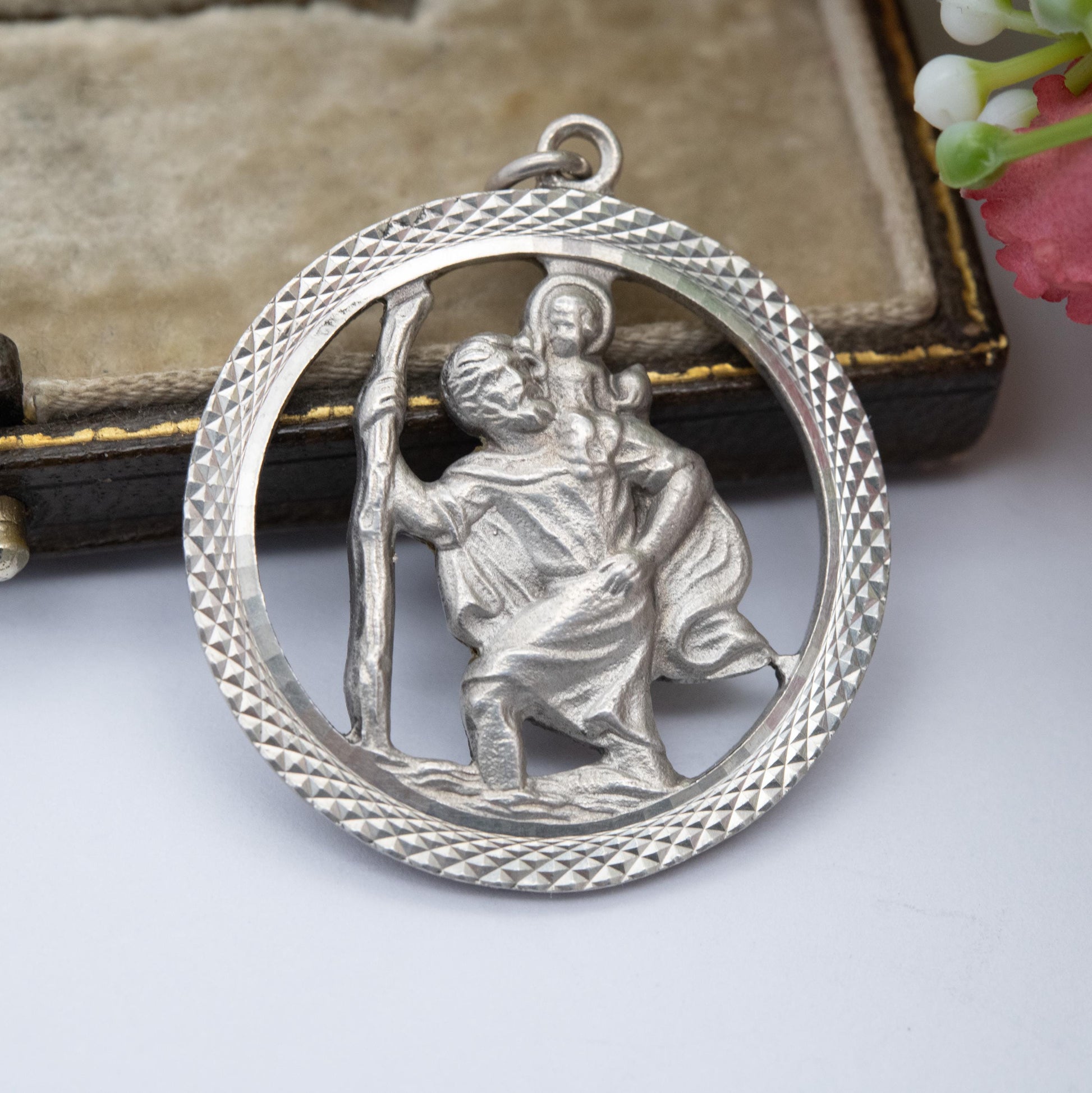 Vintage Sterling Silver St. Christopher Pendant - Large Openwork Design | Saint of Travelling | Christian Religious Jewellery Gift