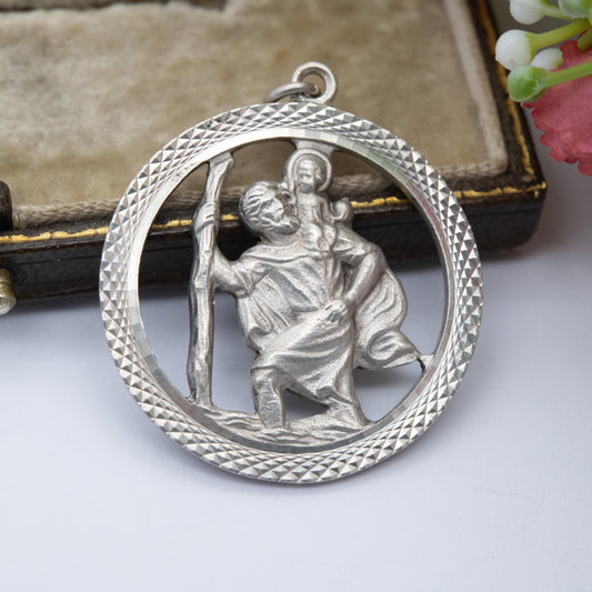 Vintage Sterling Silver St. Christopher Pendant - Large Openwork Design | Saint of Travelling | Christian Religious Jewellery Gift