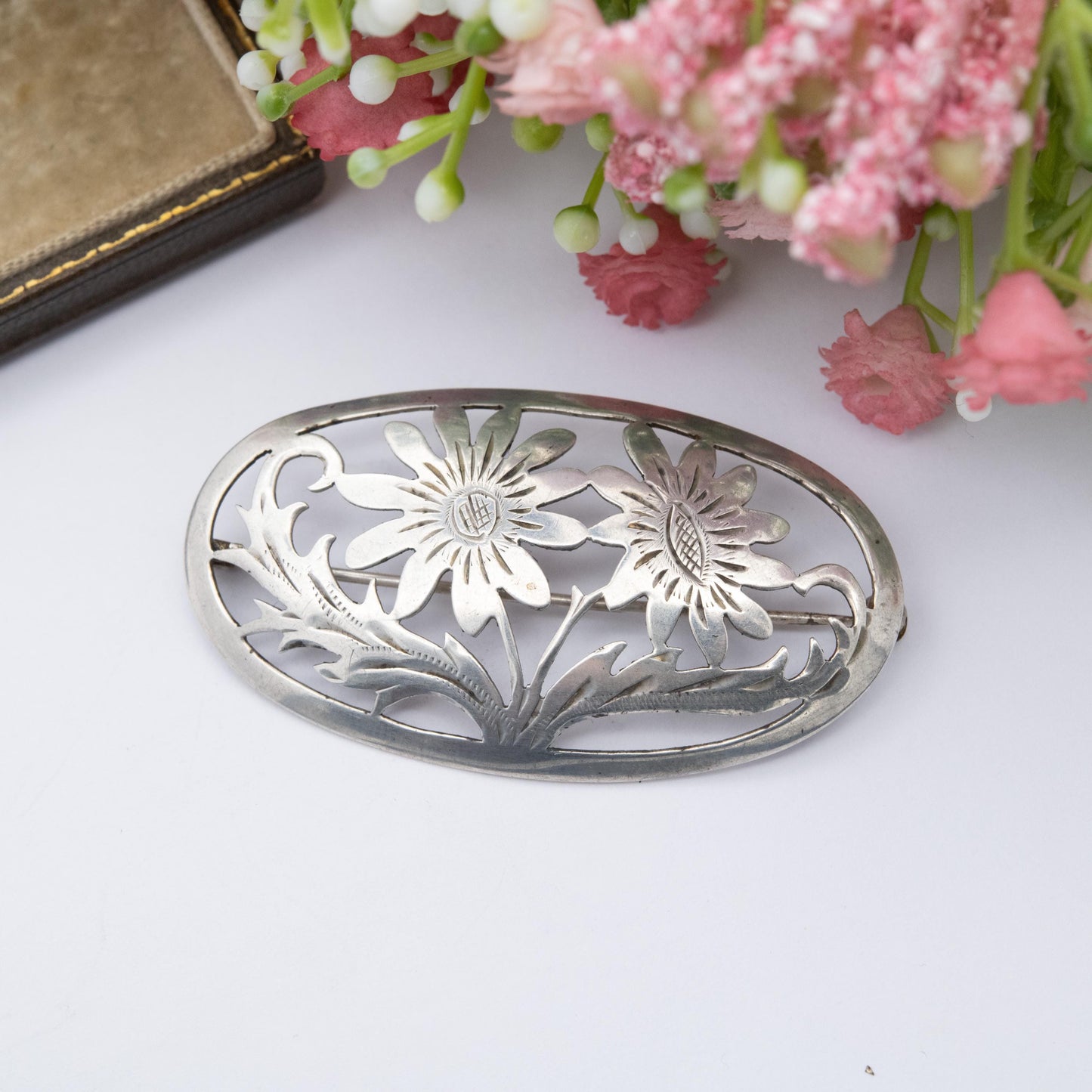 Vintage Handmade German Silver Flower Brooch - Germany Jewellery Handarbeit | Mid-Century Design | Solid .835 Silver
