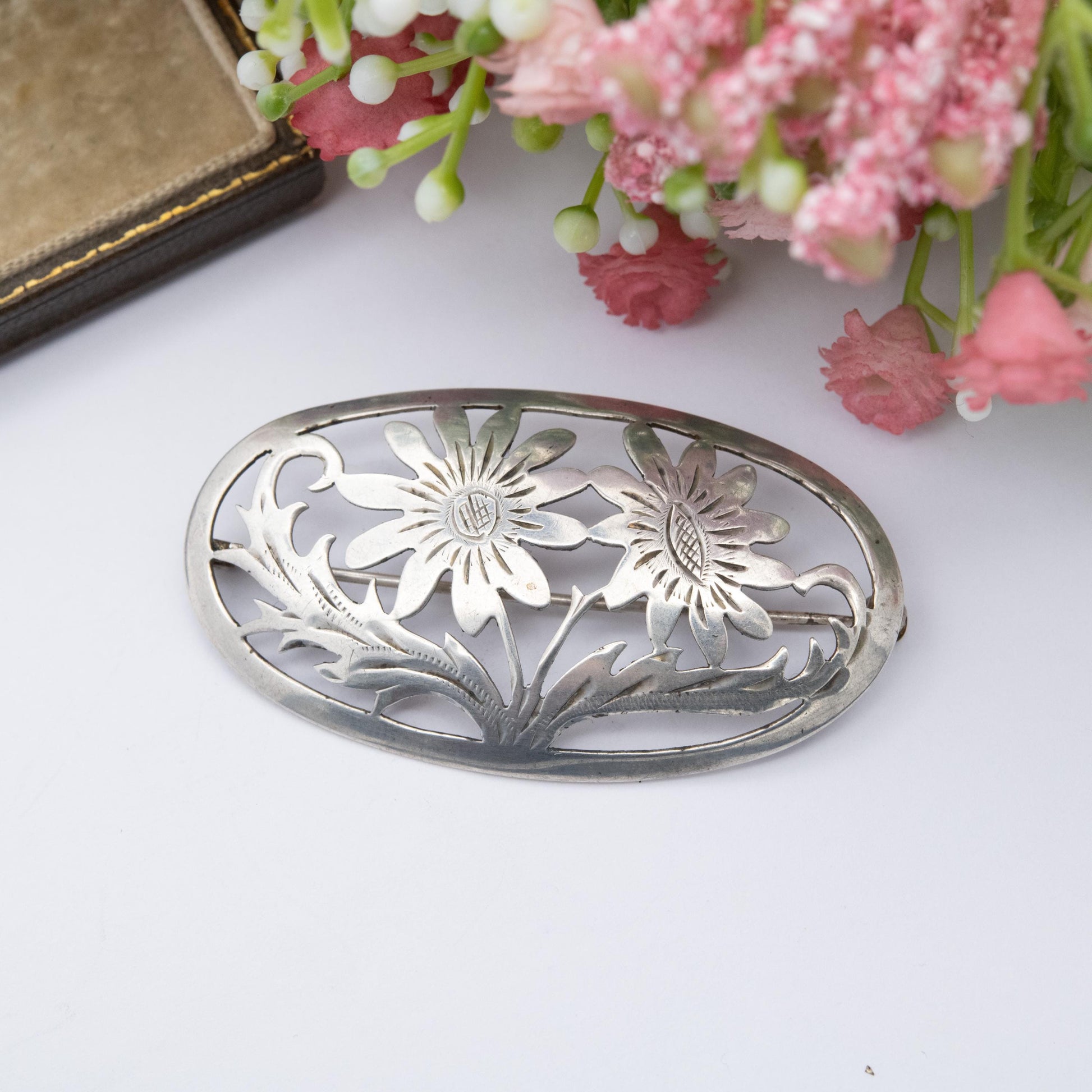Vintage Handmade German Silver Flower Brooch - Germany Jewellery Handarbeit | Mid-Century Design | Solid .835 Silver
