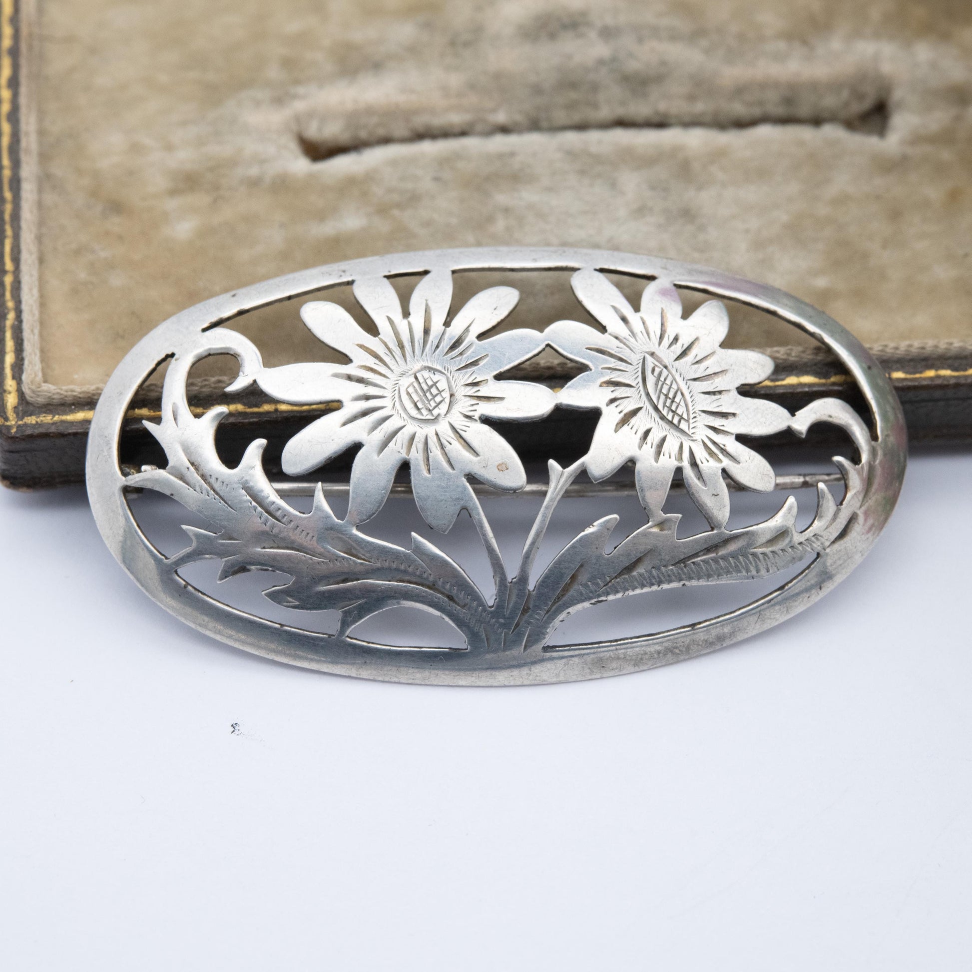 Vintage Handmade German Silver Flower Brooch - Germany Jewellery Handarbeit | Mid-Century Design | Solid .835 Silver