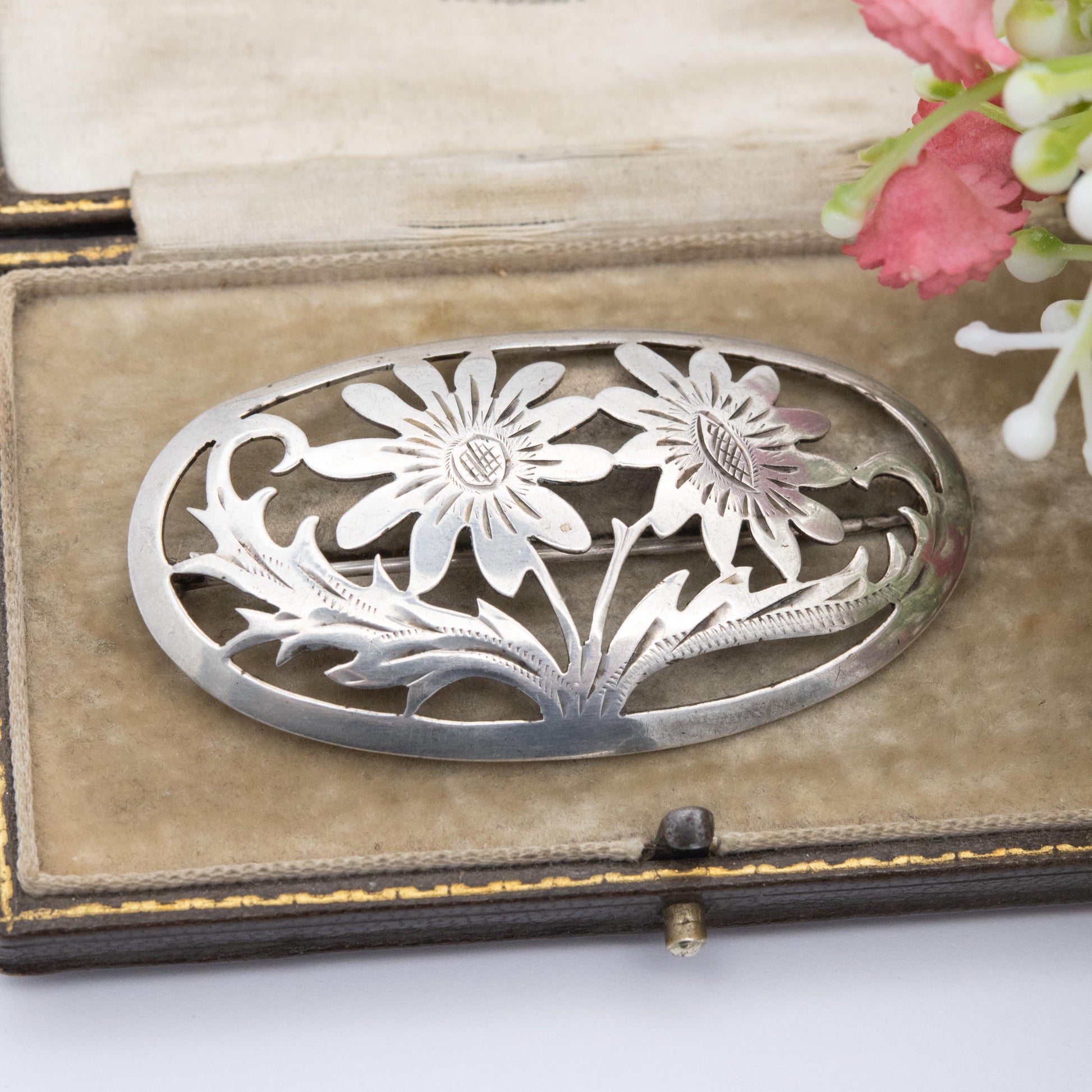 Vintage Handmade German Silver Flower Brooch - Germany Jewellery Handarbeit | Mid-Century Design | Solid .835 Silver